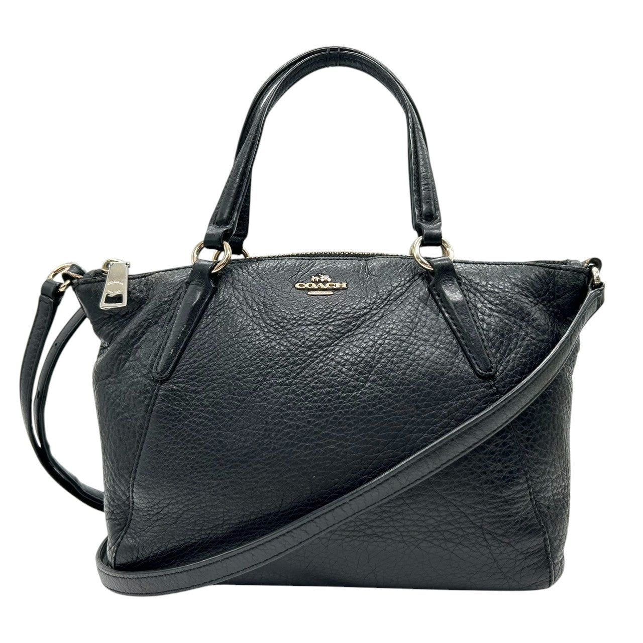 【COACH】コーチ 2WAY ハンドバッグ ショルダーバッグ プレーリーサッチェル 斜め掛け可 クロスボディ 本革 ペブルドレザー ブラック 黒 ゴールド金具 ホースアンドキャリッジロゴ レディース エレガント ビジネス 人気モデル クリーニング済み s45
