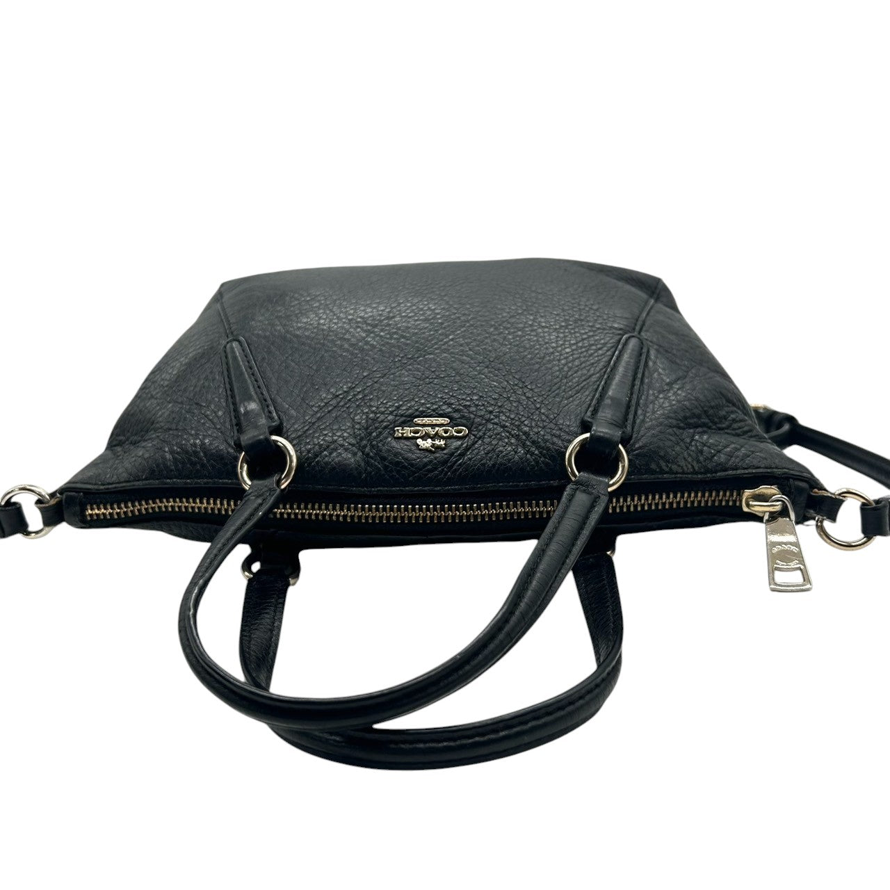 【COACH】コーチ 2WAY ハンドバッグ ショルダーバッグ プレーリーサッチェル 斜め掛け可 クロスボディ 本革 ペブルドレザー ブラック 黒 ゴールド金具 ホースアンドキャリッジロゴ レディース エレガント ビジネス 人気モデル クリーニング済み s45