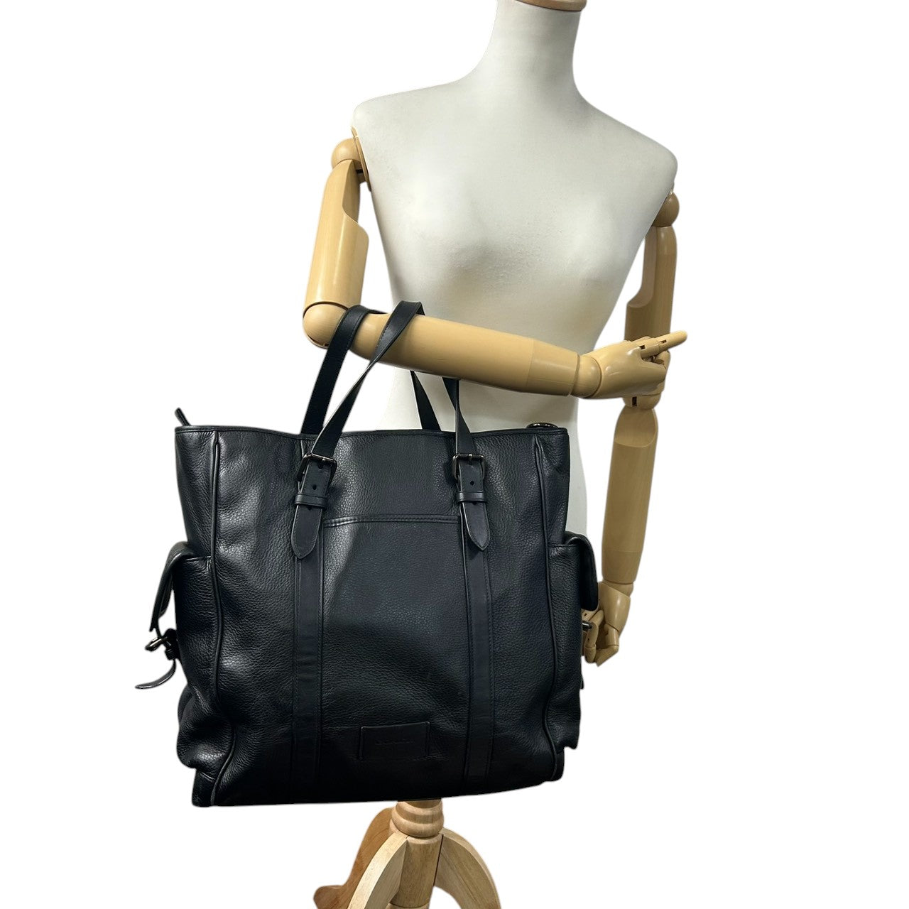 COACH コーチ フィールド トートバッグ CR324 ビジネスバッグ ブリーフケース A4収納可 自立可 大容量 本革 ペブルドレザー ブラック 黒 シルバー金具 メンズ 通勤通学 書類鞄 人気モデル クリーニング済み X