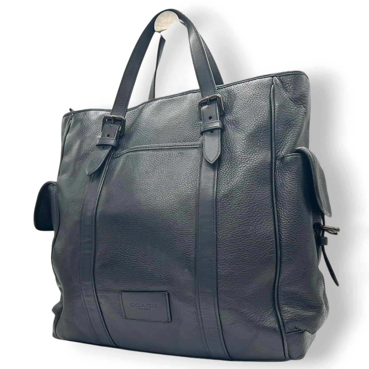 COACH コーチ フィールド トートバッグ CR324 ビジネスバッグ ブリーフケース A4収納可 自立可 大容量 本革 ペブルドレザー ブラック 黒 シルバー金具 メンズ 通勤通学 書類鞄 人気モデル クリーニング済み X