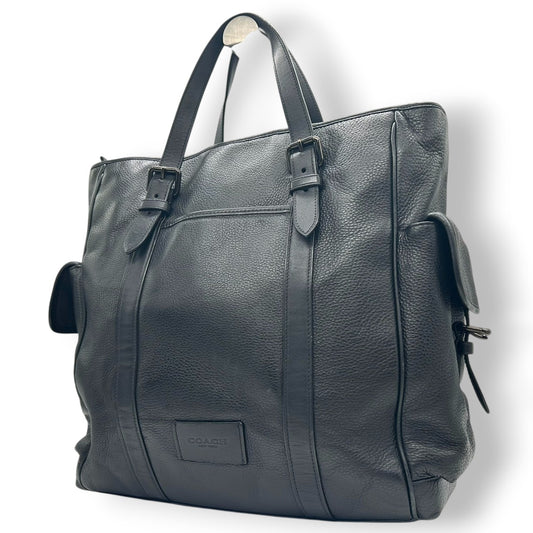 COACH コーチ フィールド トートバッグ CR324 ビジネスバッグ ブリーフケース A4収納可 自立可 大容量 本革 ペブルドレザー ブラック 黒 シルバー金具 メンズ 通勤通学 書類鞄 人気モデル クリーニング済み X