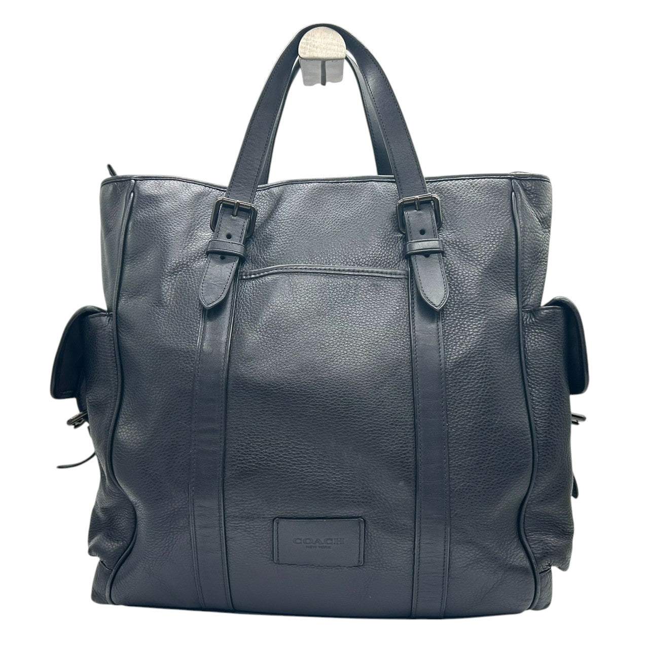 COACH コーチ フィールド トートバッグ CR324 ビジネスバッグ ブリーフケース A4収納可 自立可 大容量 本革 ペブルドレザー ブラック 黒 シルバー金具 メンズ 通勤通学 書類鞄 人気モデル クリーニング済み X