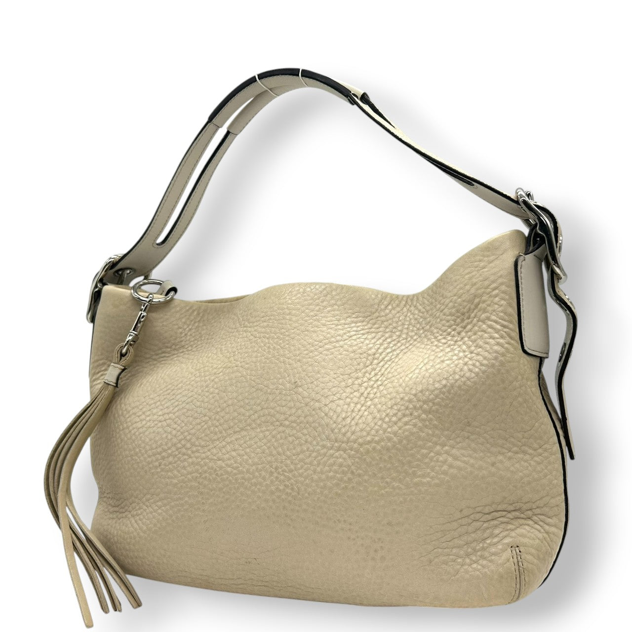 COACH コーチ ショルダーバッグ ワンショルダー ホーボーバッグ 1429 本革 ペブルドレザー アイボリー オフホワイト系 シルバー金具 タッセルチャーム付き レディース エレガント カジュアル 人気モデル クリーニング済み s45