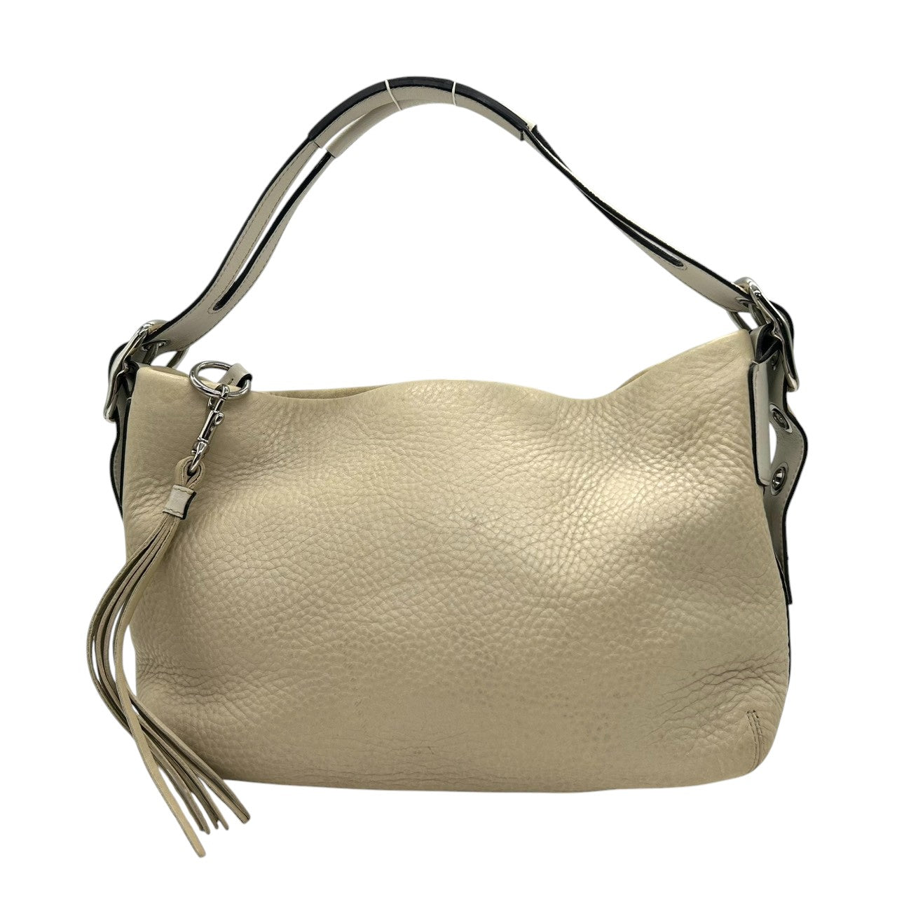 COACH コーチ ショルダーバッグ ワンショルダー ホーボーバッグ 1429 本革 ペブルドレザー アイボリー オフホワイト系 シルバー金具 タッセルチャーム付き レディース エレガント カジュアル 人気モデル クリーニング済み s45