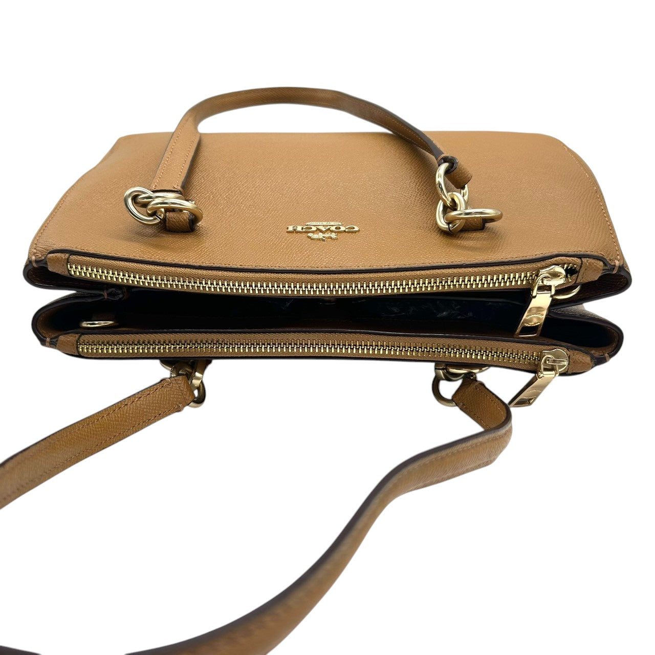 【未使用級/美品】COACH コーチ リリー キャリーオール 2WAY ハンドバッグ トートバッグ F76938 ワンショルダー 斜め掛け可 自立可 本革 クロスグレインレザー ブラウン キャメル系 レディース ビジネス 通勤通学 人気モデル s52