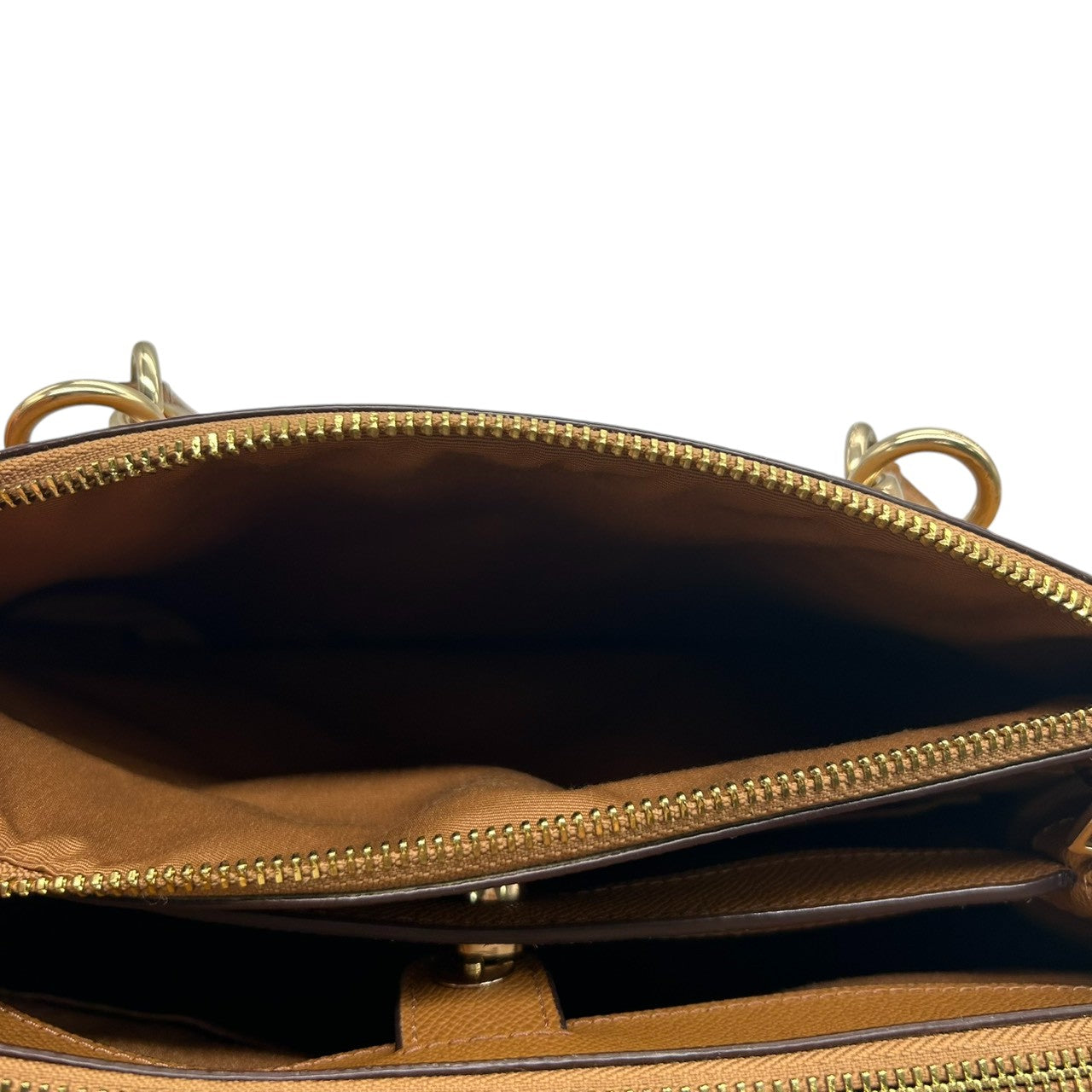 【未使用級/美品】COACH コーチ リリー キャリーオール 2WAY ハンドバッグ トートバッグ F76938 ワンショルダー 斜め掛け可 自立可 本革 クロスグレインレザー ブラウン キャメル系 レディース ビジネス 通勤通学 人気モデル s52