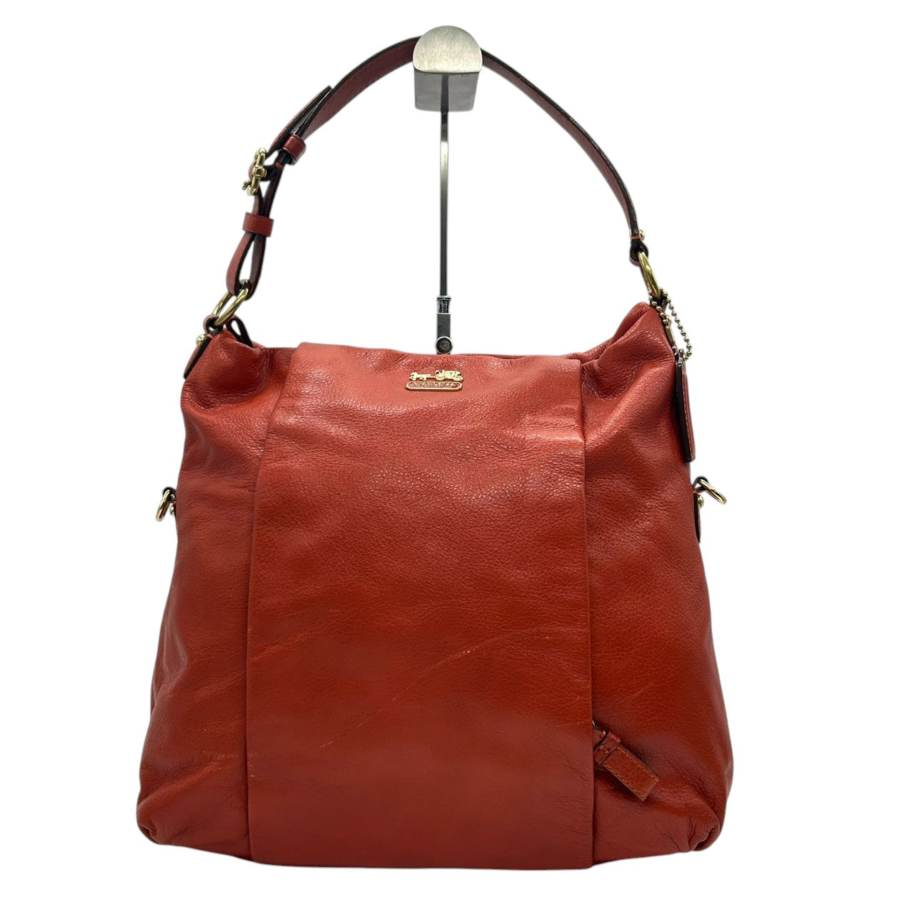 【美品】COACH コーチ 2WAY ショルダーバッグ ハンドバッグ F21762 ワンショルダー 斜め掛け可 A4収納可 大容量 本革 ペブルドレザー オレンジ レッド系 レディース エレガント カジュアル 通勤通学 人気モデル クリーニング済み s52