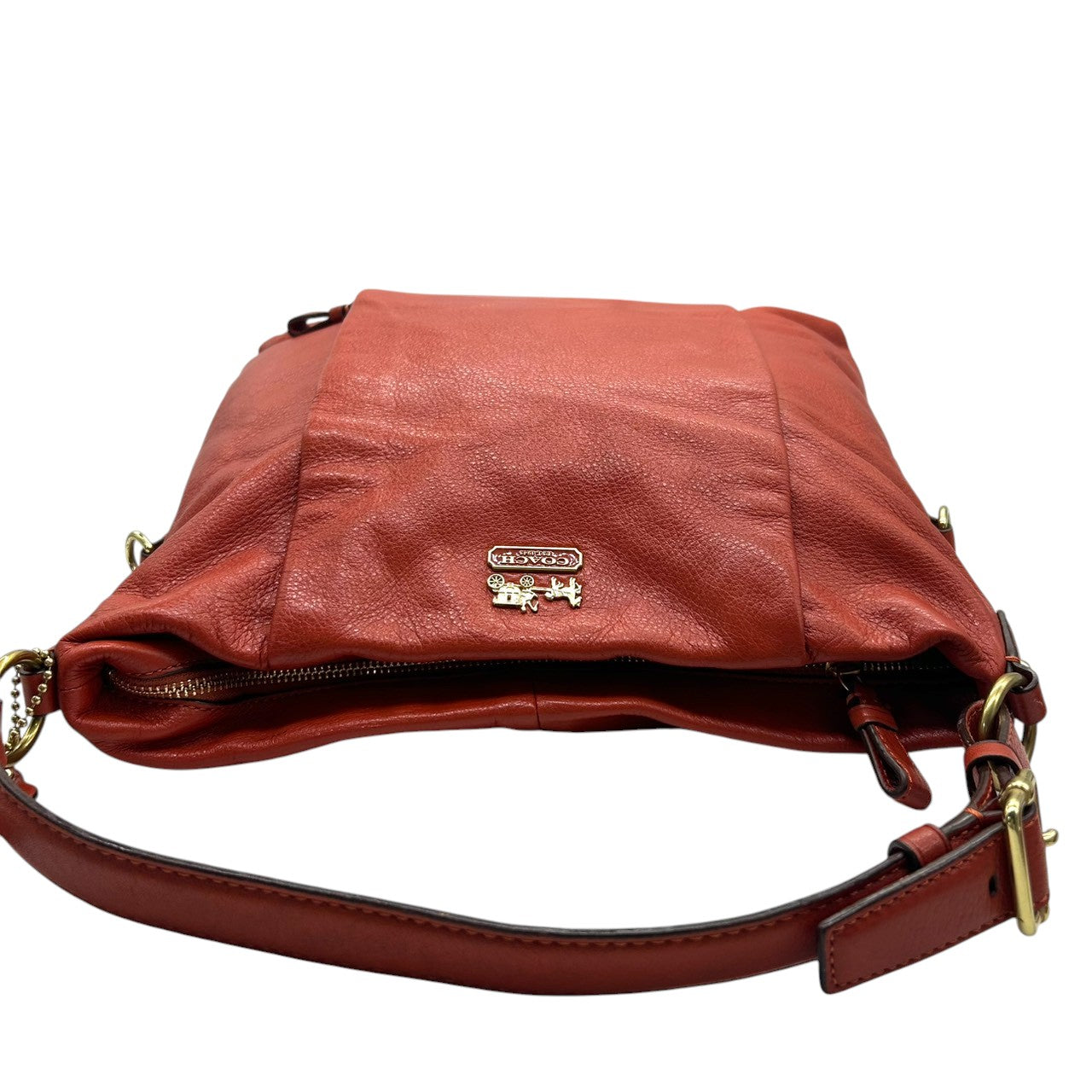 【美品】COACH コーチ 2WAY ショルダーバッグ ハンドバッグ F21762 ワンショルダー 斜め掛け可 A4収納可 大容量 本革 ペブルドレザー オレンジ レッド系 レディース エレガント カジュアル 通勤通学 人気モデル クリーニング済み s52