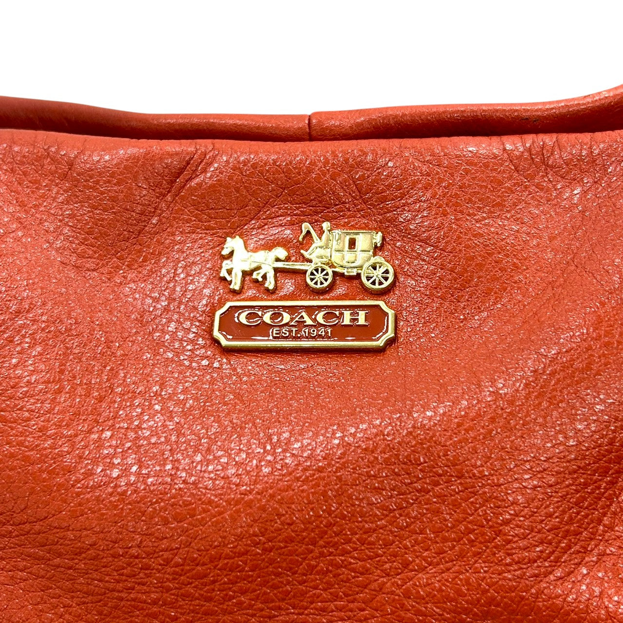 【美品】COACH コーチ 2WAY ショルダーバッグ ハンドバッグ F21762 ワンショルダー 斜め掛け可 A4収納可 大容量 本革 ペブルドレザー オレンジ レッド系 レディース エレガント カジュアル 通勤通学 人気モデル クリーニング済み s52