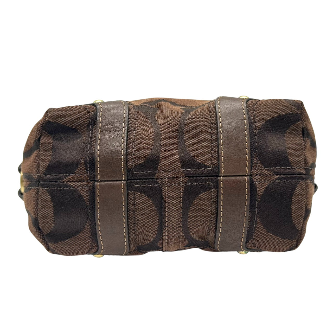 【未使用級/美品】COACH コーチ ハンドバッグ ワンショルダー アクセサリーポーチ シグネチャー キャンバス レザー ブラウン系 ゴールド金具 レディース クラシックデザイン コンパクト 人気モデル クリーニング済み s35