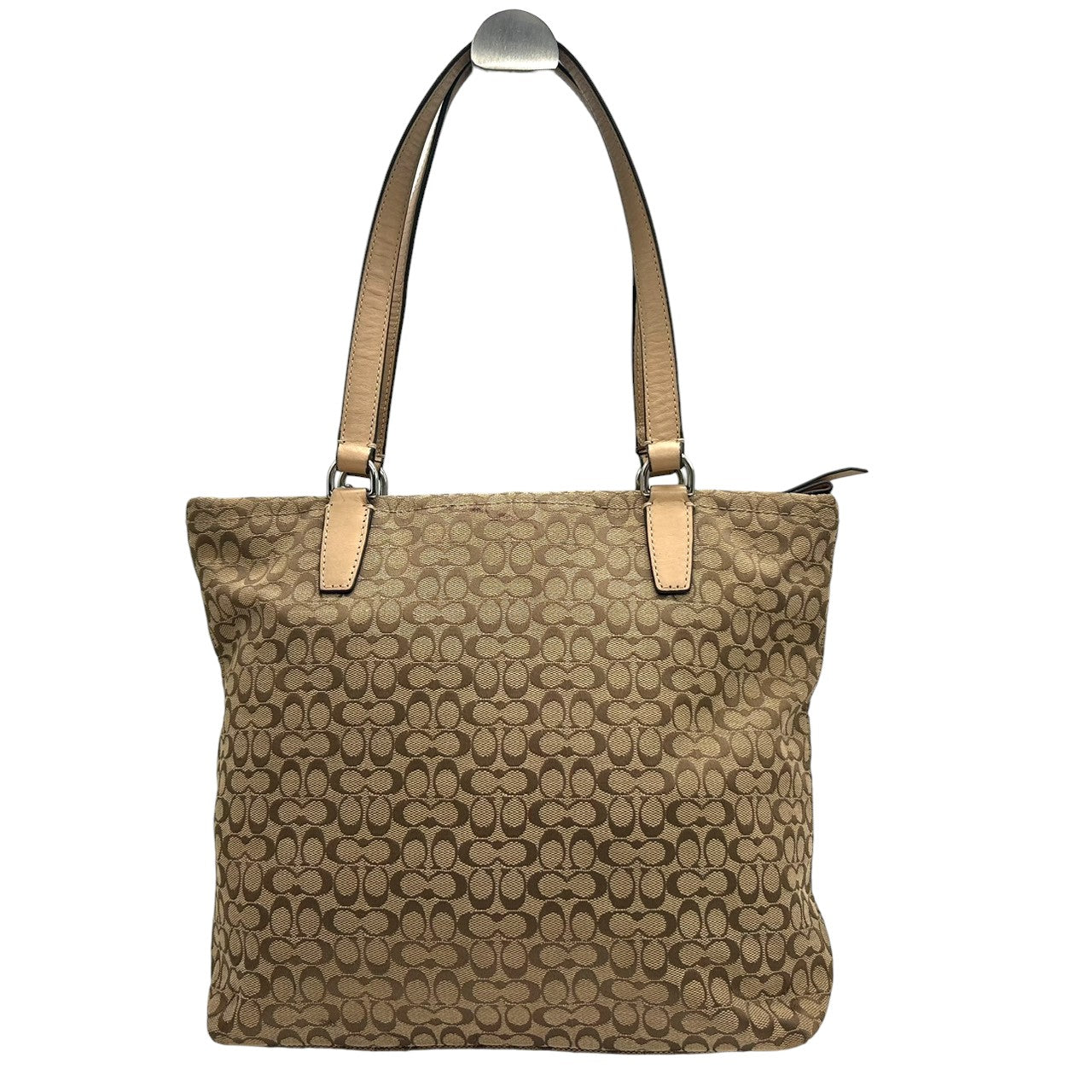 【COACH】コーチ トートバッグ ワンショルダー F27008 ミニシグネチャー キャンバス レザー ブラウン オレンジストライプ A4収納可 レディース 通勤通学 カジュアル チャーム付き 定番人気モデル クリーニング済み s35