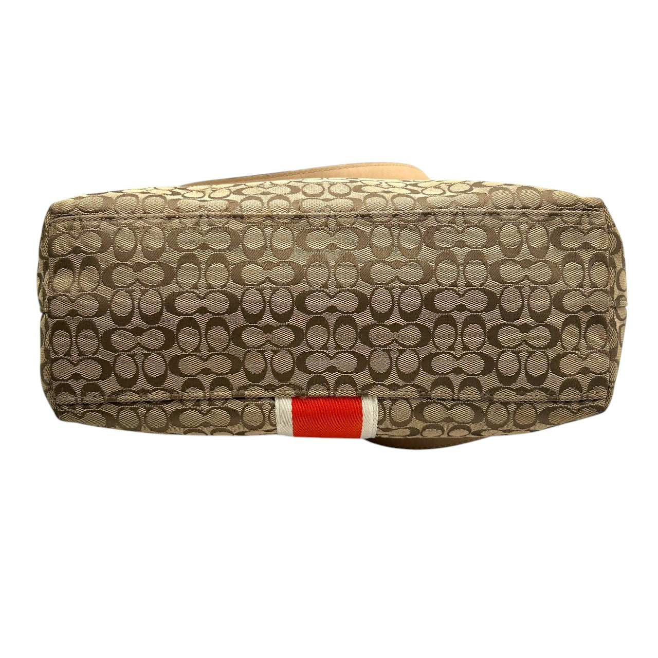 【COACH】コーチ トートバッグ ワンショルダー F27008 ミニシグネチャー キャンバス レザー ブラウン オレンジストライプ A4収納可 レディース 通勤通学 カジュアル チャーム付き 定番人気モデル クリーニング済み s35