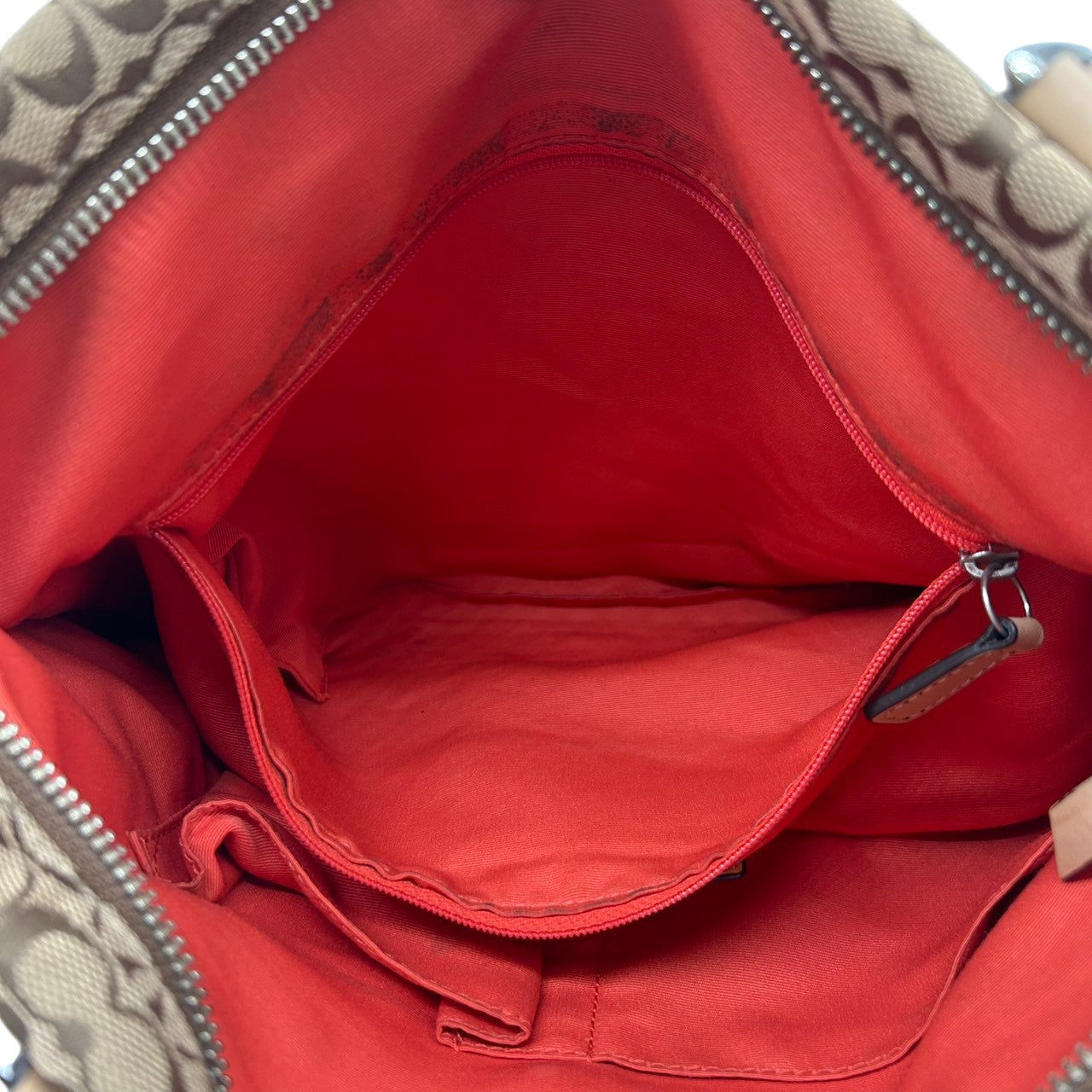 【COACH】コーチ トートバッグ ワンショルダー F27008 ミニシグネチャー キャンバス レザー ブラウン オレンジストライプ A4収納可 レディース 通勤通学 カジュアル チャーム付き 定番人気モデル クリーニング済み s35