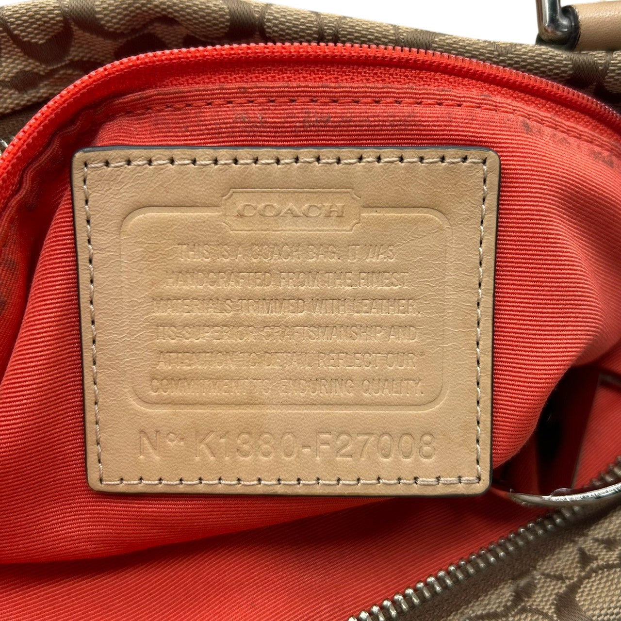 【COACH】コーチ トートバッグ ワンショルダー F27008 ミニシグネチャー キャンバス レザー ブラウン オレンジストライプ A4収納可 レディース 通勤通学 カジュアル チャーム付き 定番人気モデル クリーニング済み s35