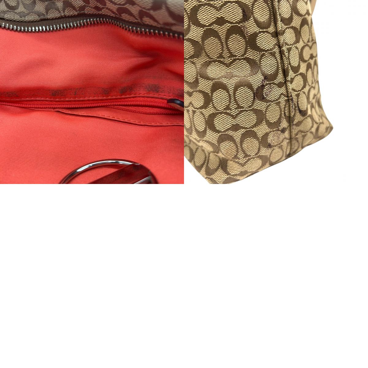 【COACH】コーチ トートバッグ ワンショルダー F27008 ミニシグネチャー キャンバス レザー ブラウン オレンジストライプ A4収納可 レディース 通勤通学 カジュアル チャーム付き 定番人気モデル クリーニング済み s35