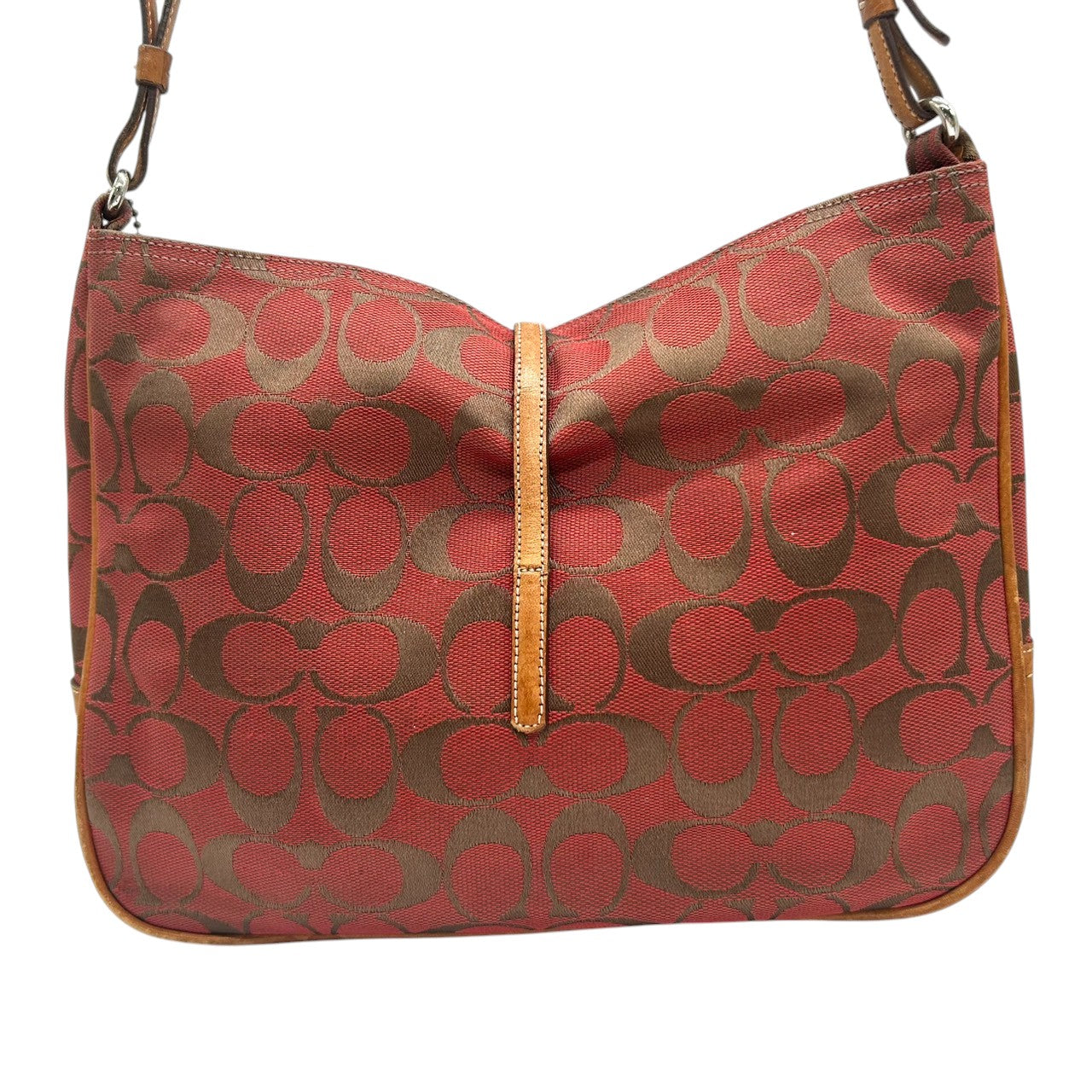 【COACH】コーチ ショルダーバッグ ワンショルダー ホーボーバッグ 6091 シグネチャー柄 キャンバス レザー レッド ブラウン系 クリップ金具 レディース エレガント カジュアル 通勤通学 デイリーユース 定番人気モデル クリーニング済み H