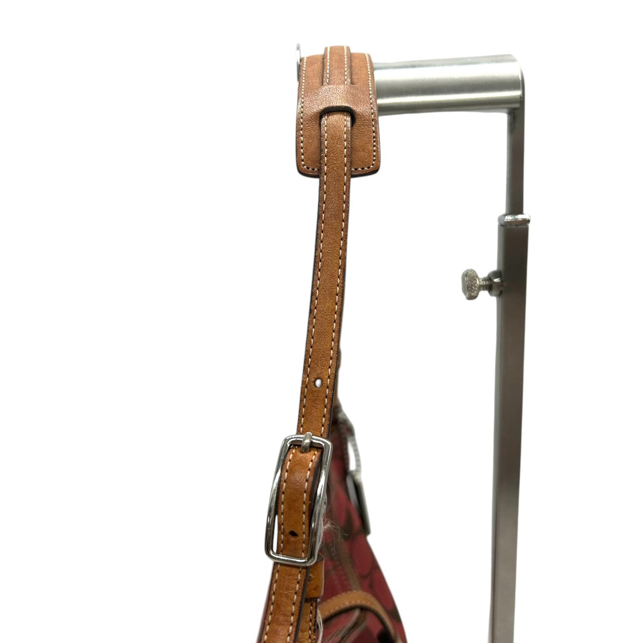 【COACH】コーチ ショルダーバッグ ワンショルダー ホーボーバッグ 6091 シグネチャー柄 キャンバス レザー レッド ブラウン系 クリップ金具 レディース エレガント カジュアル 通勤通学 デイリーユース 定番人気モデル クリーニング済み H