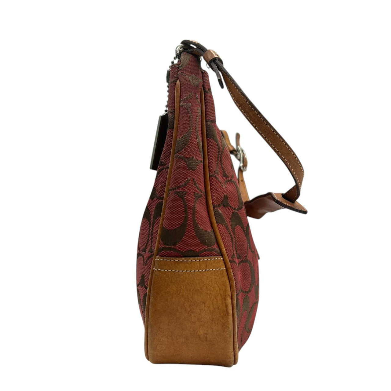 【COACH】コーチ ショルダーバッグ ワンショルダー ホーボーバッグ 6091 シグネチャー柄 キャンバス レザー レッド ブラウン系 クリップ金具 レディース エレガント カジュアル 通勤通学 デイリーユース 定番人気モデル クリーニング済み H