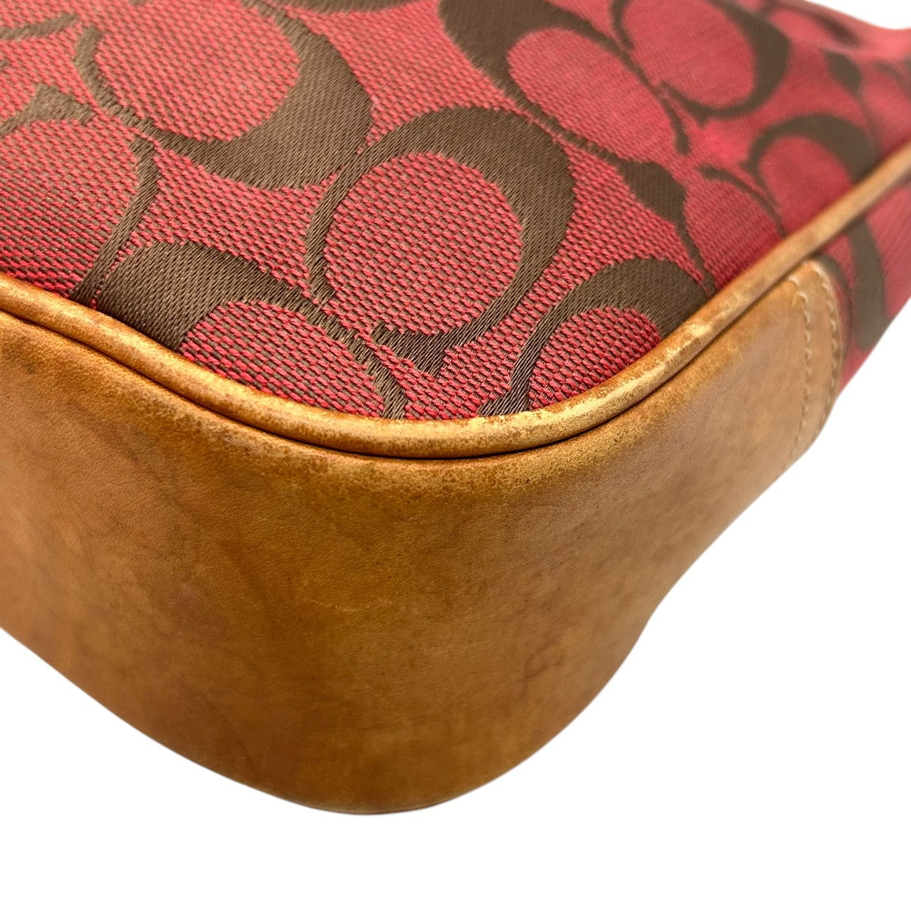 【COACH】コーチ ショルダーバッグ ワンショルダー ホーボーバッグ 6091 シグネチャー柄 キャンバス レザー レッド ブラウン系 クリップ金具 レディース エレガント カジュアル 通勤通学 デイリーユース 定番人気モデル クリーニング済み H