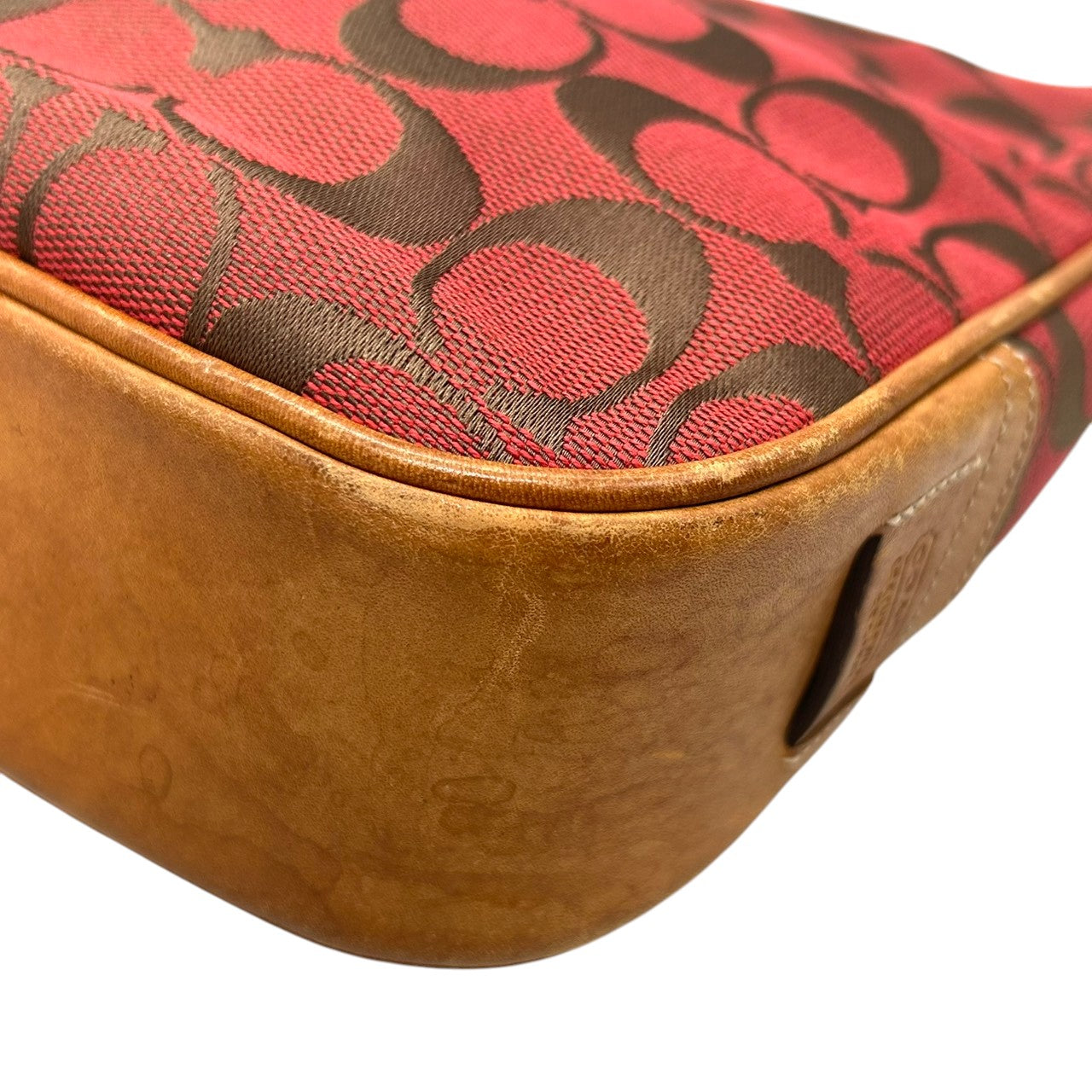 【COACH】コーチ ショルダーバッグ ワンショルダー ホーボーバッグ 6091 シグネチャー柄 キャンバス レザー レッド ブラウン系 クリップ金具 レディース エレガント カジュアル 通勤通学 デイリーユース 定番人気モデル クリーニング済み H