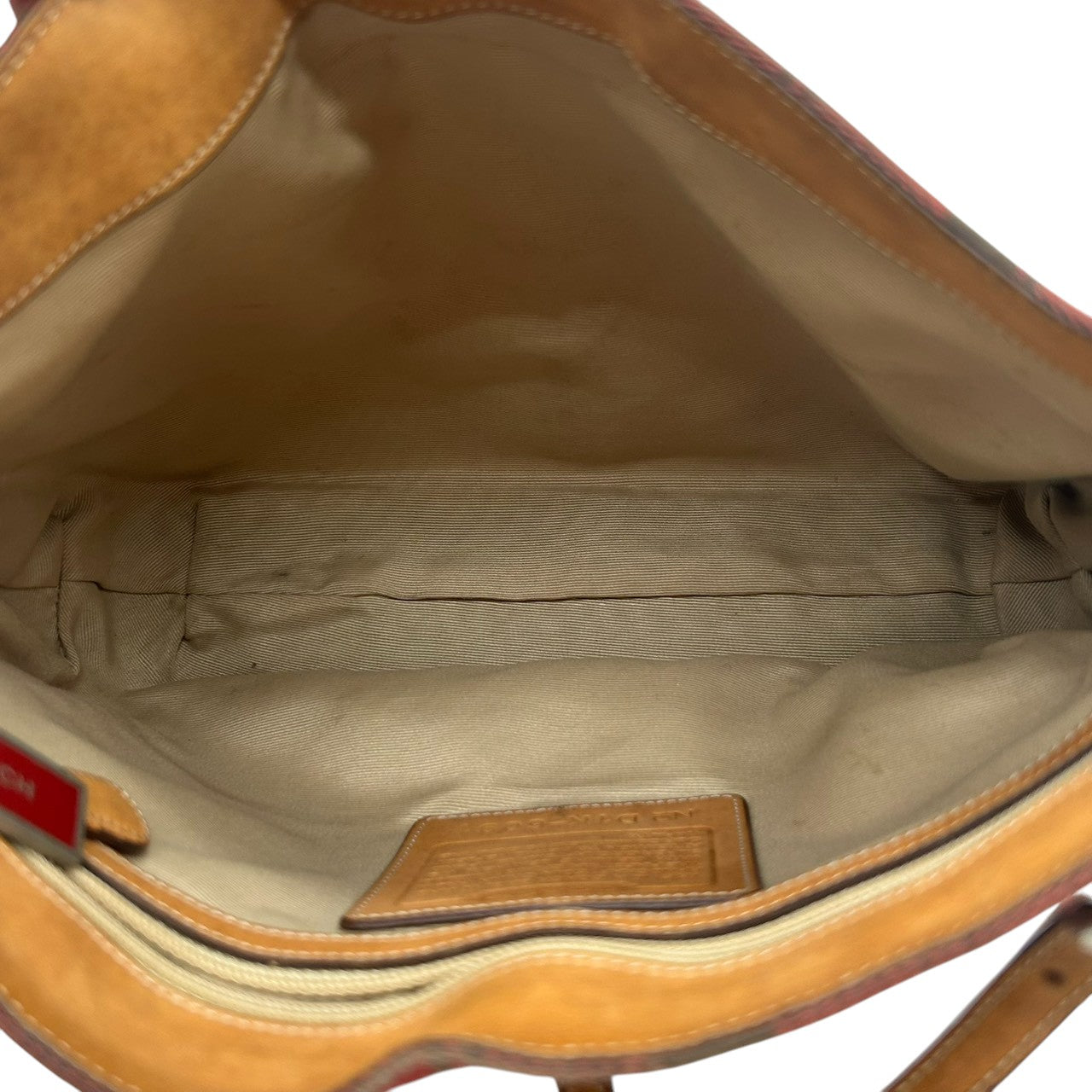 【COACH】コーチ ショルダーバッグ ワンショルダー ホーボーバッグ 6091 シグネチャー柄 キャンバス レザー レッド ブラウン系 クリップ金具 レディース エレガント カジュアル 通勤通学 デイリーユース 定番人気モデル クリーニング済み H