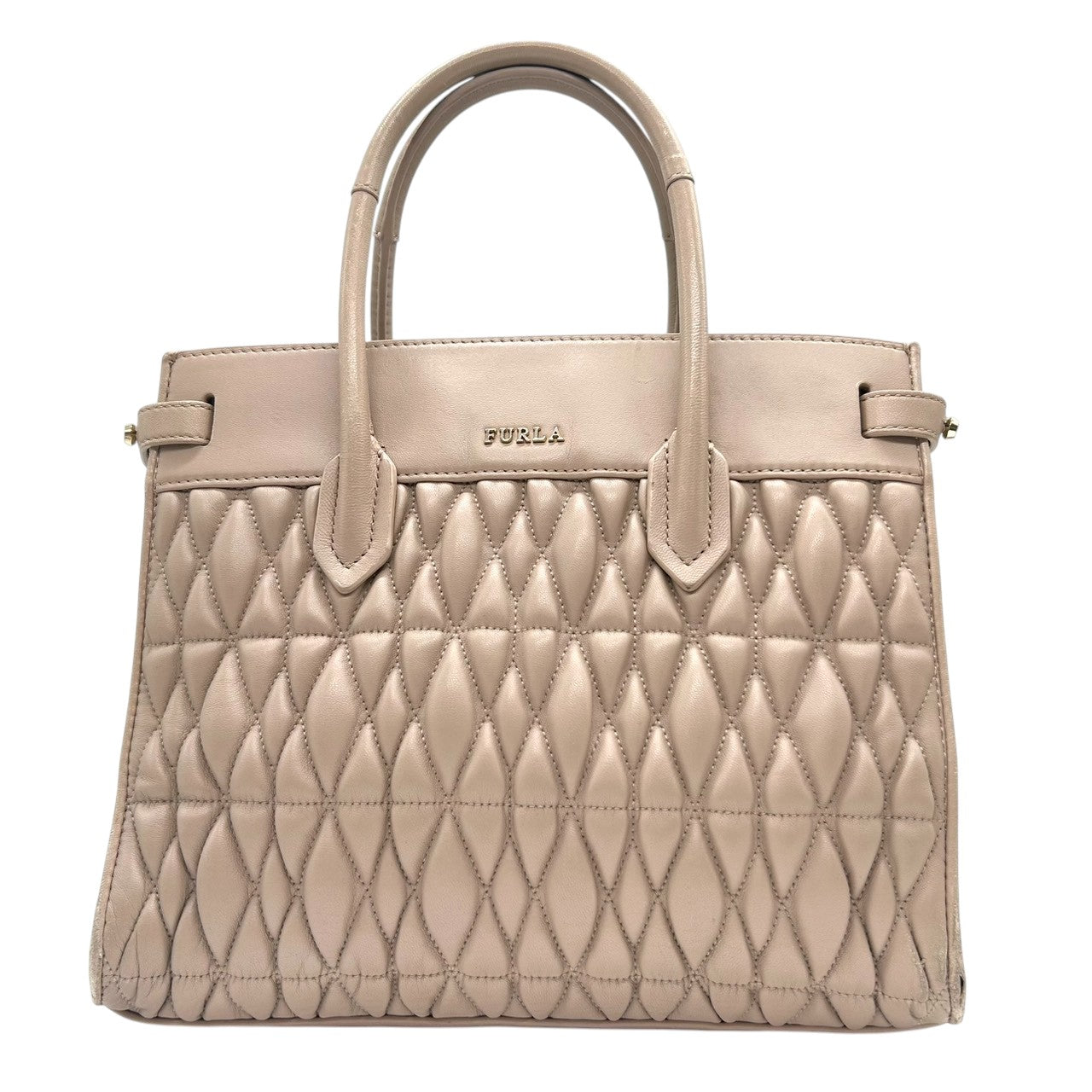 【FURLA】フルラ ハンドバッグ トートバッグ 自立可 キルティング 本革 レザー ピンクベージュ ダスティピンク系 ゴールド金具 レディース エレガント フェミニン 上品 大人可愛い ビジネス 通勤通学 パーティー お出かけ クリーニング済み H