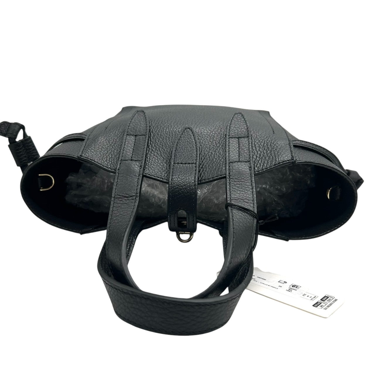 【未使用級/タグ付き】FURLA フルラ ネット ミニ 2WAY ハンドバッグ ショルダーバッグ ミニトート ドローストリング 自立可 斜め掛け可 ペブルドレザー ブラック ゴールド金具 レディース エレガント フェミニン 通勤通学 人気モデル s57