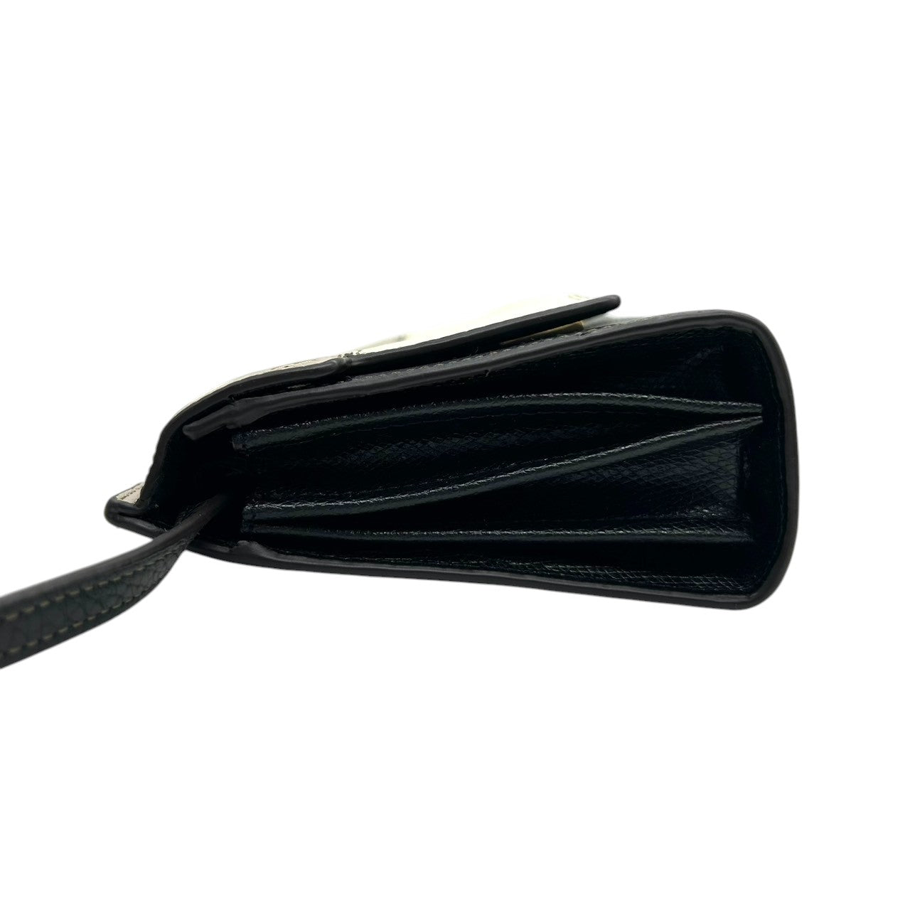 【未使用級/美品】FURLA フルラ ショルダーウォレット お財布ポシェット 2WAY クラッチバッグ 斜め掛け可 本革 レザー トリコロール ブラック グレー アイボリー ゴールド金具 カード多数収納 レディース 人気モデル クリーニング済み s57