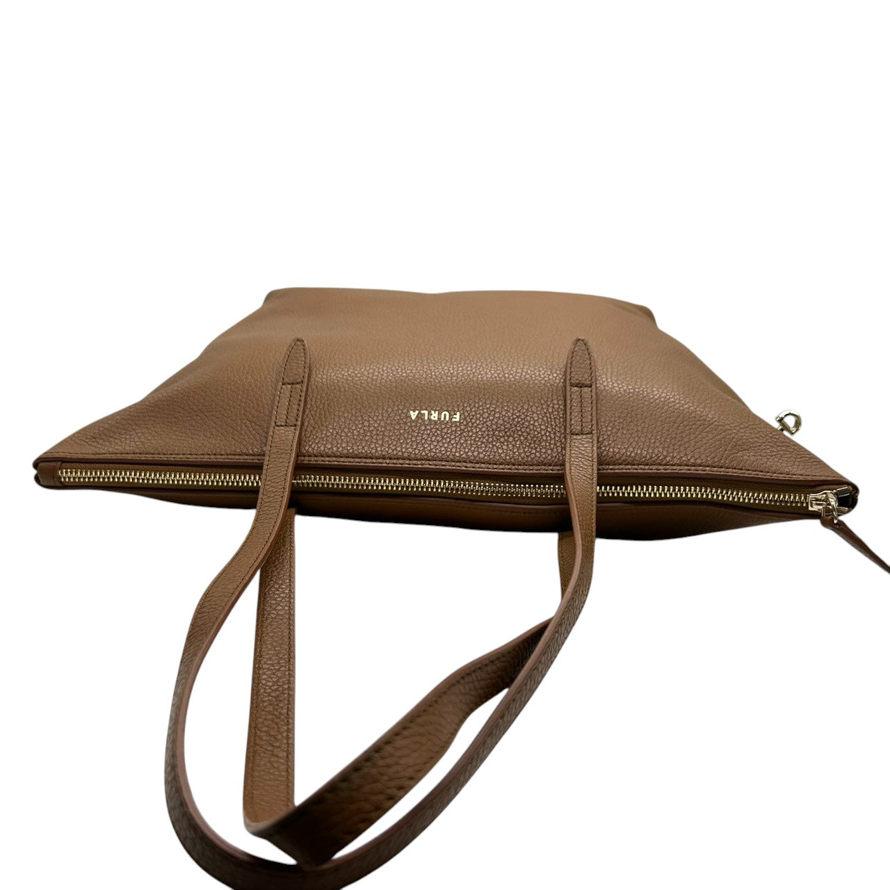 【未使用級/美品】FURLA フルラ トートバッグ ルーチェ ワンショルダー A4収納可 自立可 大容量 本革 ペブルドレザー ブラウン キャメル系 ゴールド金具 レディース ビジネスバッグ 通勤通学 エレガント 人気モデル クリーニング済み s57