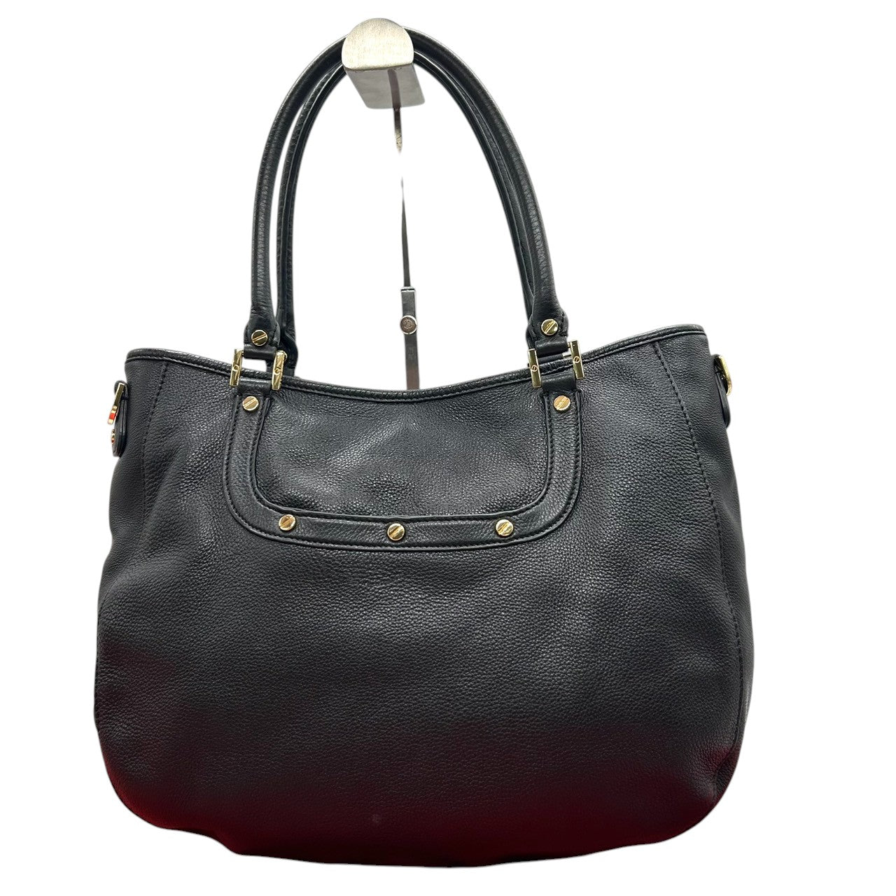 【美品/保存袋付】Tory Burch アマンダ 2WAY ハンドバッグ ショルダーバッグ 斜め掛け可 自立可 A4収納可 大容量 本革 ペブルドレザー ブラック 黒 デカロゴ レディース ビジネス 通勤通学 人気モデル クリーニング済み s54