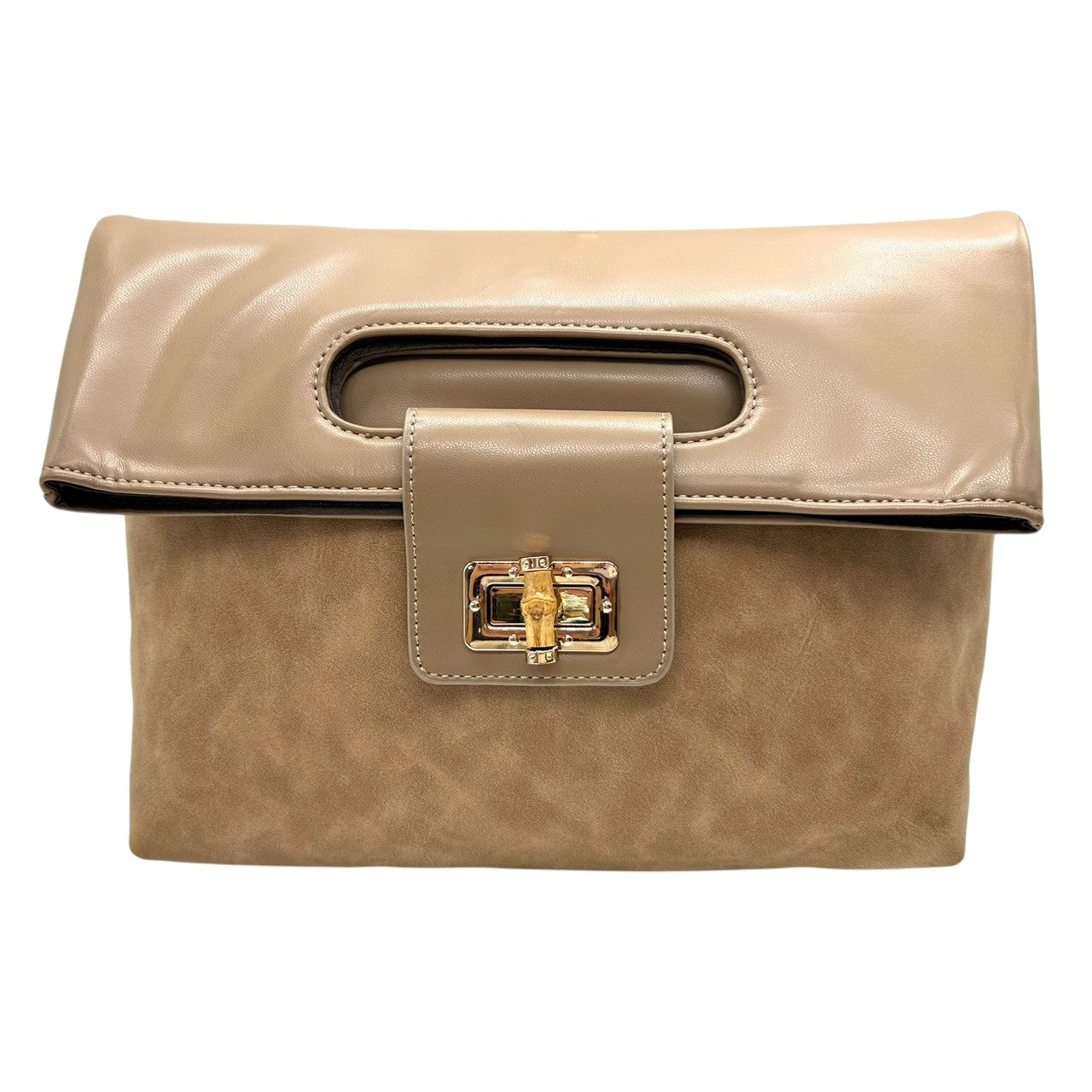 【美品】PAPILLONNER パピヨネ 2WAY クラッチバッグ ショルダーバッグ ハンドバッグ 斜め掛け可 レザー スエード ベージュ系 バンブー ターンロック レディース エレガント スタイリッシュ 人気モデル クリーニング済み s54