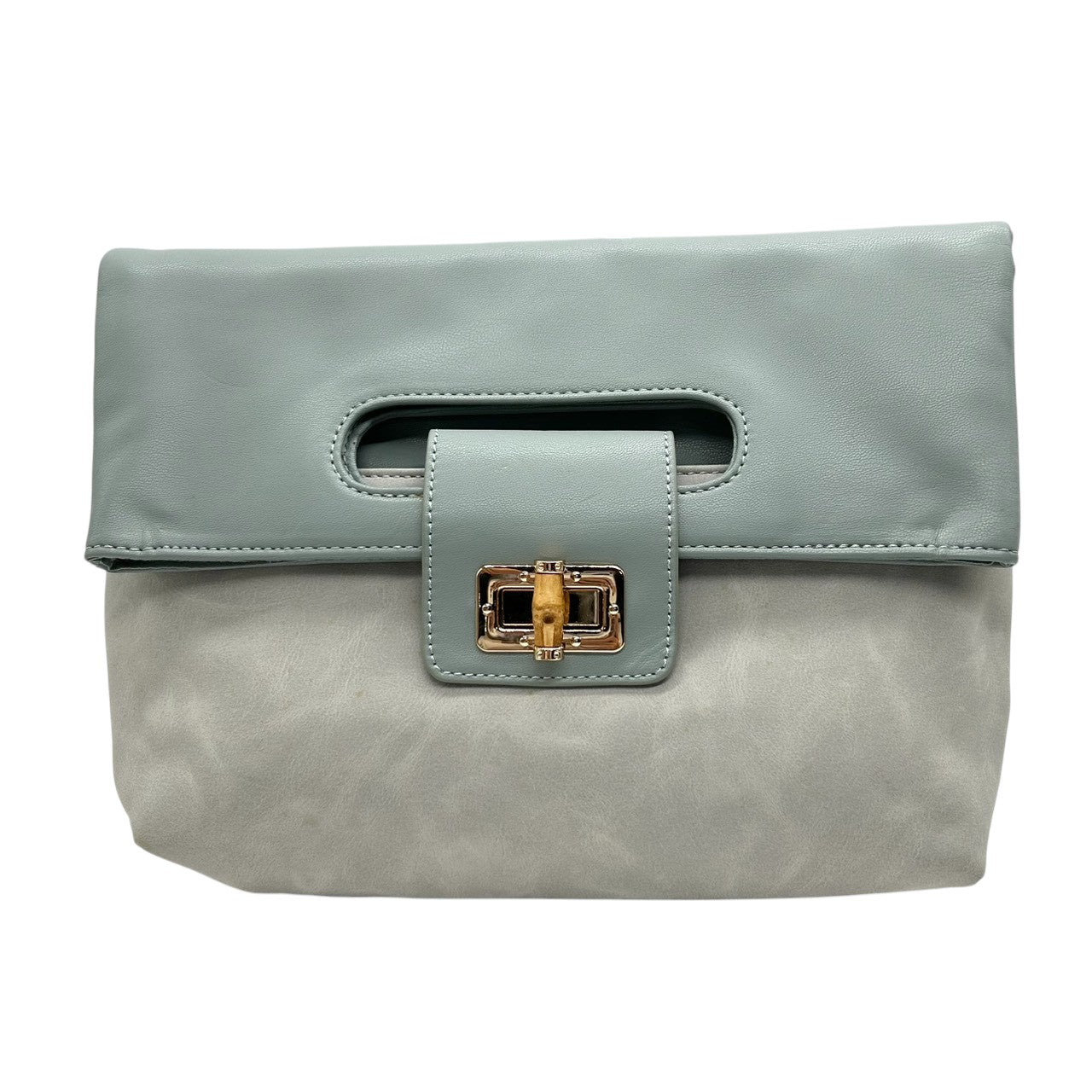 【PAPILLONNER】パピヨネ 2WAY クラッチバッグ ショルダーバッグ ハンドバッグ 斜め掛け可 レザー スエード ブルーグレー系 バイカラー バンブー ターンロック レディース エレガント スタイリッシュ 人気モデル クリーニング済み s54