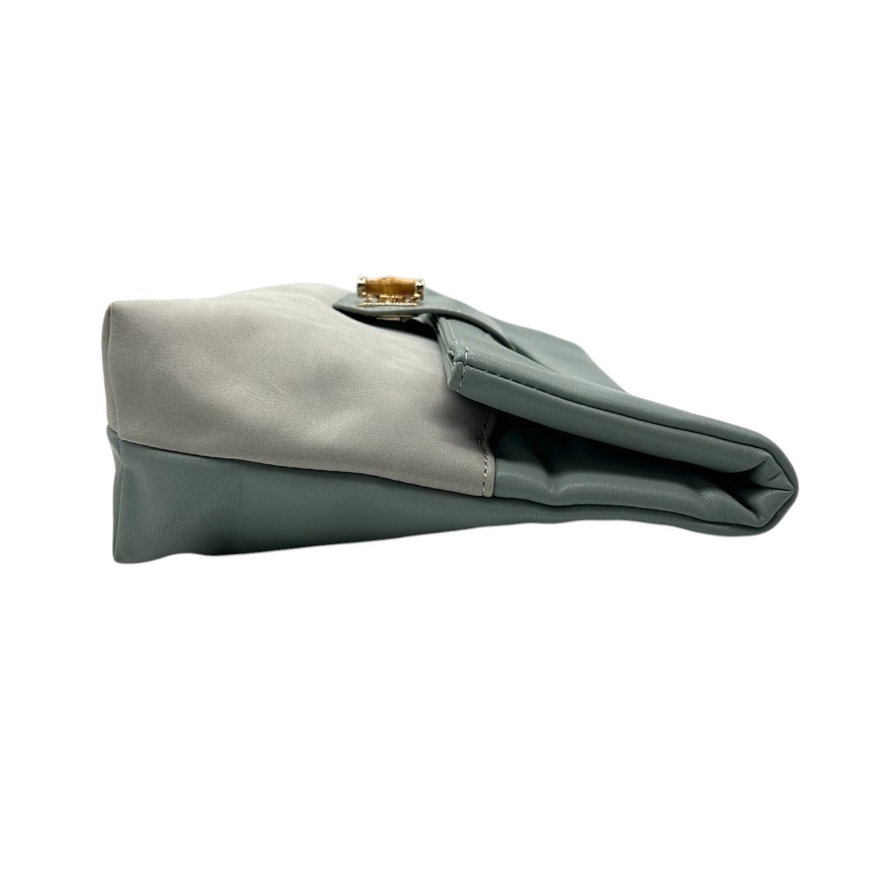 【PAPILLONNER】パピヨネ 2WAY クラッチバッグ ショルダーバッグ ハンドバッグ 斜め掛け可 レザー スエード ブルーグレー系 バイカラー バンブー ターンロック レディース エレガント スタイリッシュ 人気モデル クリーニング済み s54