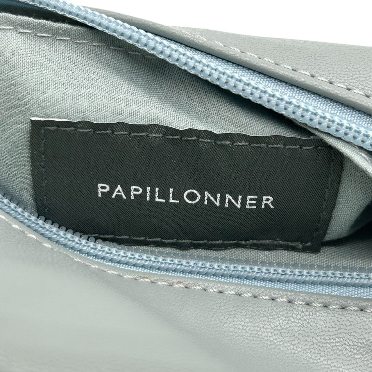 【PAPILLONNER】パピヨネ 2WAY クラッチバッグ ショルダーバッグ ハンドバッグ 斜め掛け可 レザー スエード ブルーグレー系 バイカラー バンブー ターンロック レディース エレガント スタイリッシュ 人気モデル クリーニング済み s54
