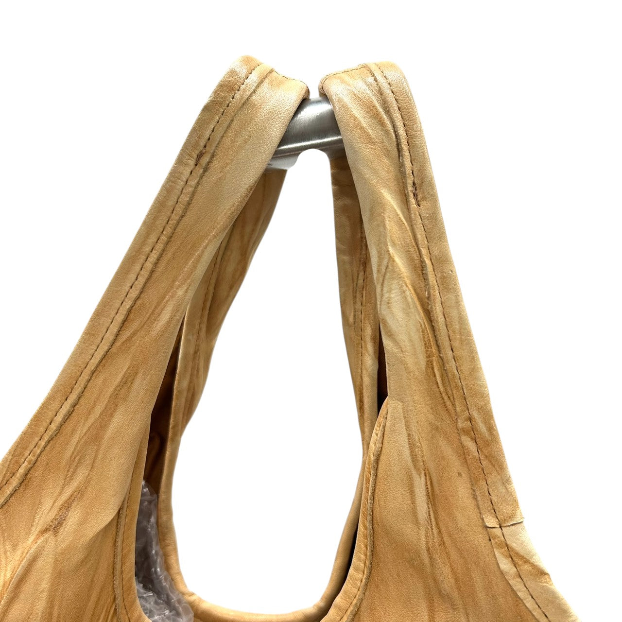 【美品】Anti-Forme Design アンチフォルムデザイン トートバッグ ワンショルダー 自立可 A4収納可 大容量 本革 レザー シワ加工 パッチワーク ブラウン キャメル系 レディース ナチュラル カジュアル 人気モデル クリーニング済み s67