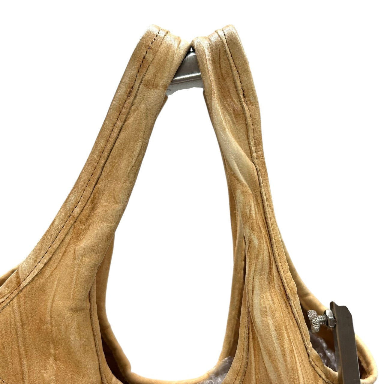 【美品】Anti-Forme Design アンチフォルムデザイン トートバッグ ワンショルダー 自立可 A4収納可 大容量 本革 レザー シワ加工 パッチワーク ブラウン キャメル系 レディース ナチュラル カジュアル 人気モデル クリーニング済み s67