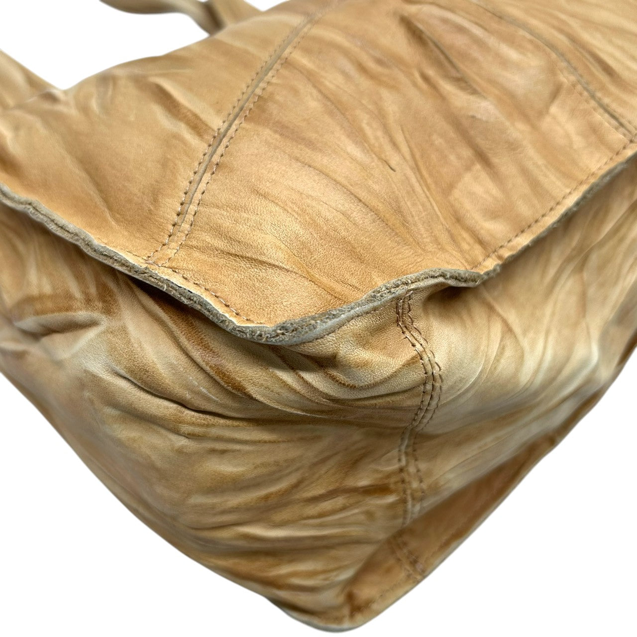 【美品】Anti-Forme Design アンチフォルムデザイン トートバッグ ワンショルダー 自立可 A4収納可 大容量 本革 レザー シワ加工 パッチワーク ブラウン キャメル系 レディース ナチュラル カジュアル 人気モデル クリーニング済み s67