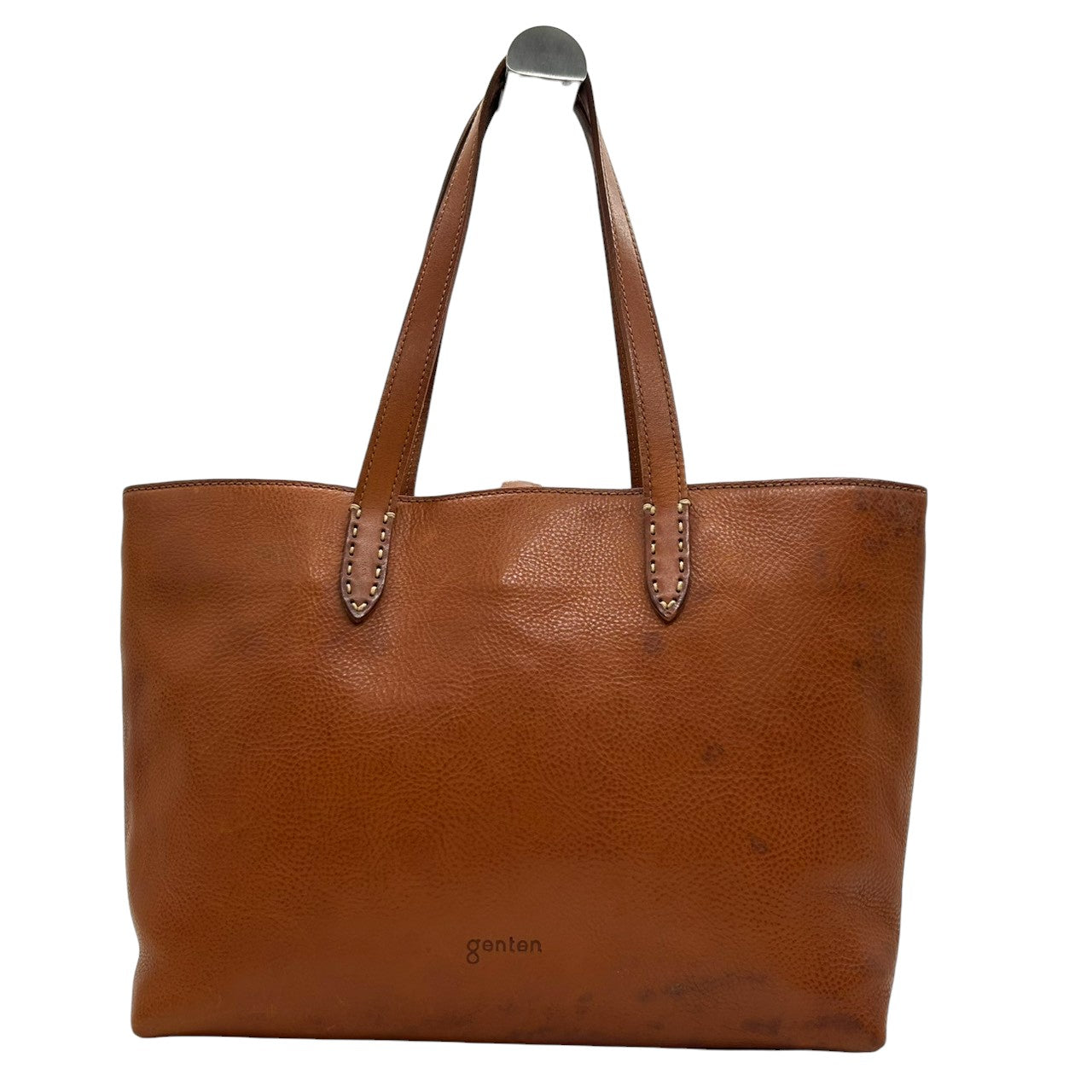 【genten】ゲンテン トートバッグ ワンショルダー A4収納可 自立可 大容量 本革 レザー シボ革 ブラウン キャメル系 レディース ナチュラル カジュアル ビジネス 通勤通学 ステッチデザイン 人気モデル クリーニング済み s67