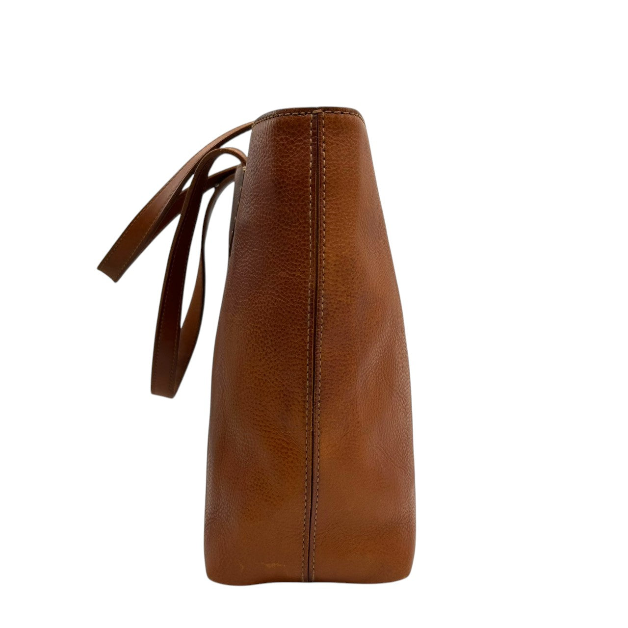 【genten】ゲンテン トートバッグ ワンショルダー A4収納可 自立可 大容量 本革 レザー シボ革 ブラウン キャメル系 レディース ナチュラル カジュアル ビジネス 通勤通学 ステッチデザイン 人気モデル クリーニング済み s67