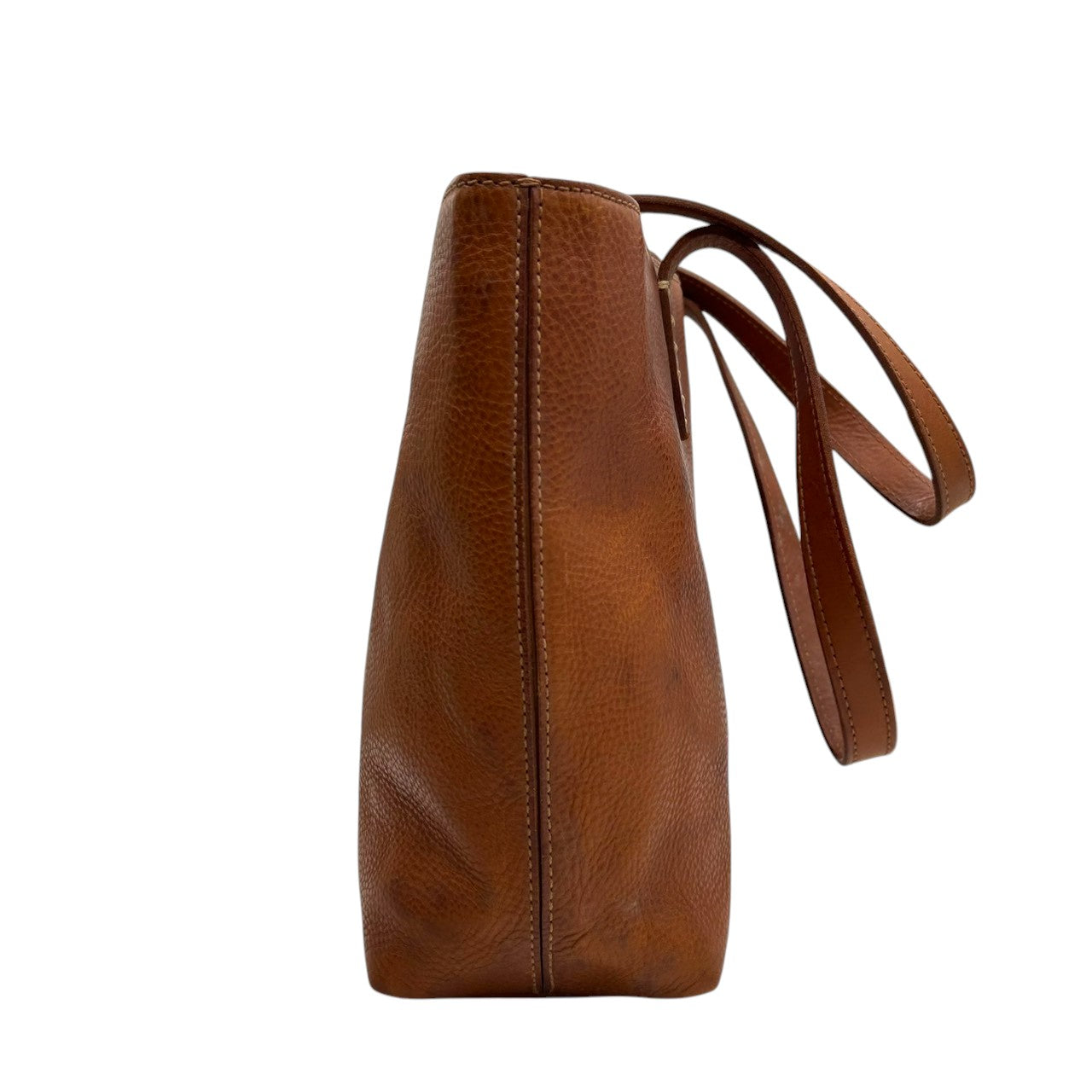 【genten】ゲンテン トートバッグ ワンショルダー A4収納可 自立可 大容量 本革 レザー シボ革 ブラウン キャメル系 レディース ナチュラル カジュアル ビジネス 通勤通学 ステッチデザイン 人気モデル クリーニング済み s67