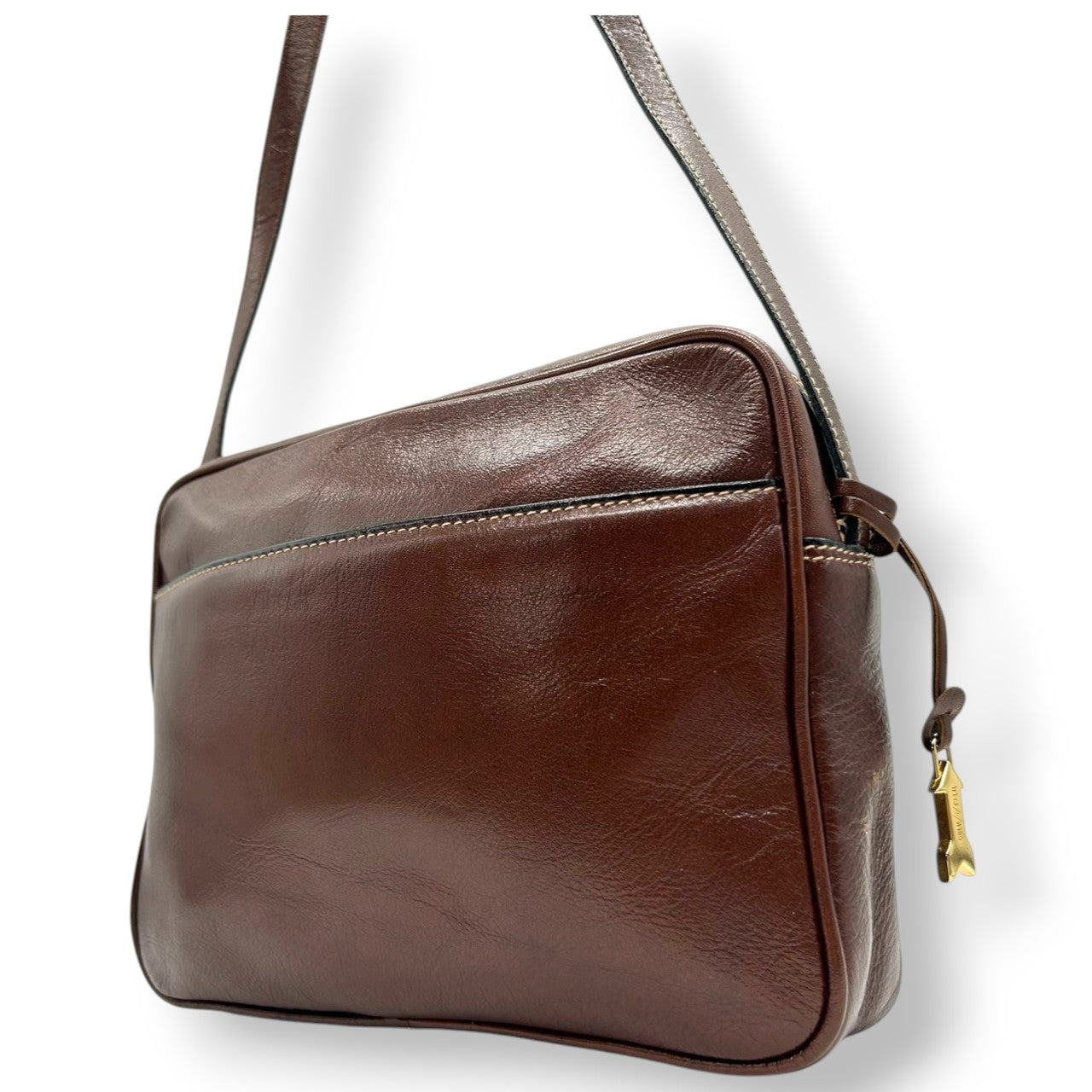 【美品】GOLD PFEIL ゴールドファイル ショルダーバッグ 斜め掛け可 本革 レザー ダークブラウン ゴールド金具 ドイツ製 ヴィンテージ クラシック レディース メンズ ユニセックス 上品 エレガント 人気モデル クリーニング済み s74