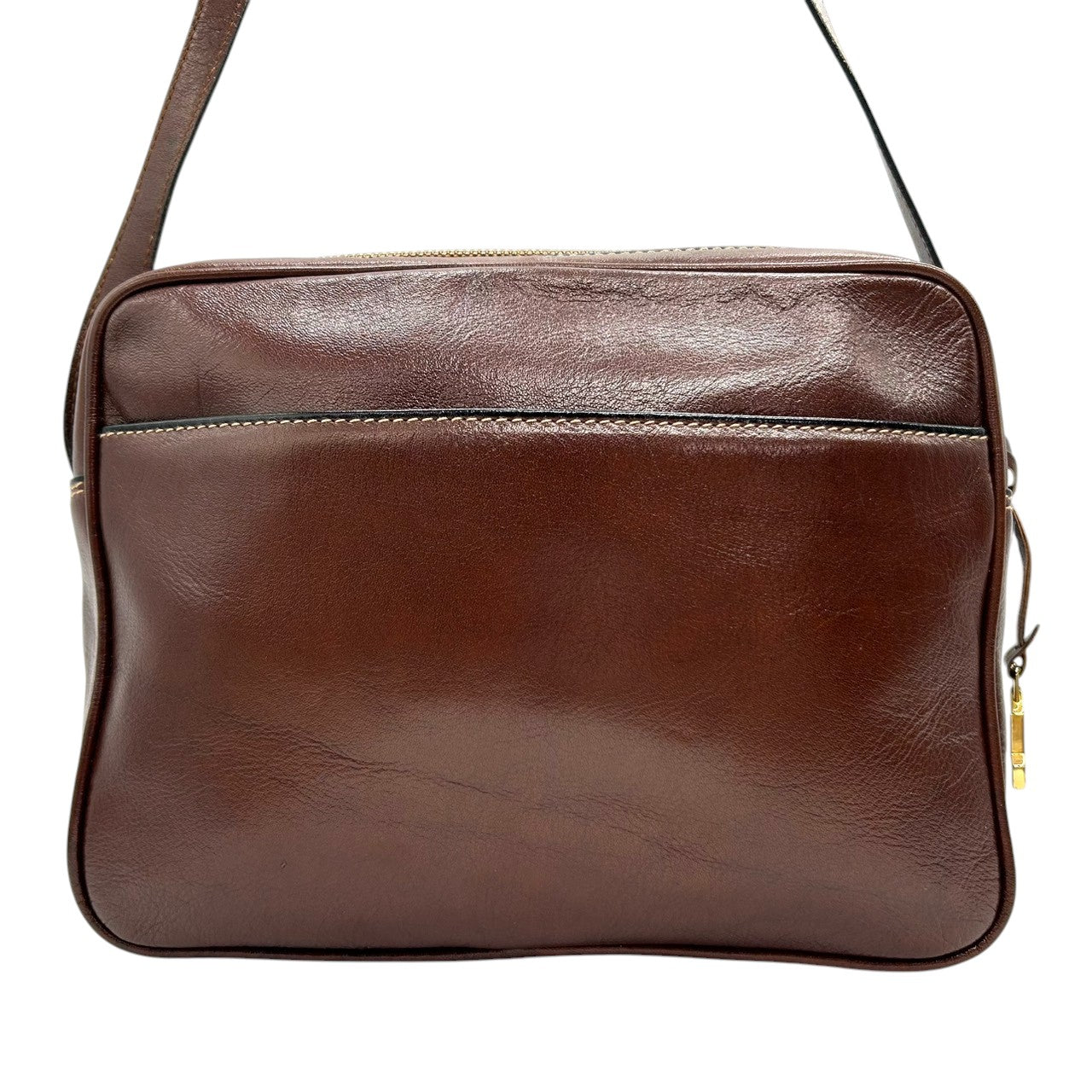 【美品】GOLD PFEIL ゴールドファイル ショルダーバッグ 斜め掛け可 本革 レザー ダークブラウン ゴールド金具 ドイツ製 ヴィンテージ クラシック レディース メンズ ユニセックス 上品 エレガント 人気モデル クリーニング済み s74