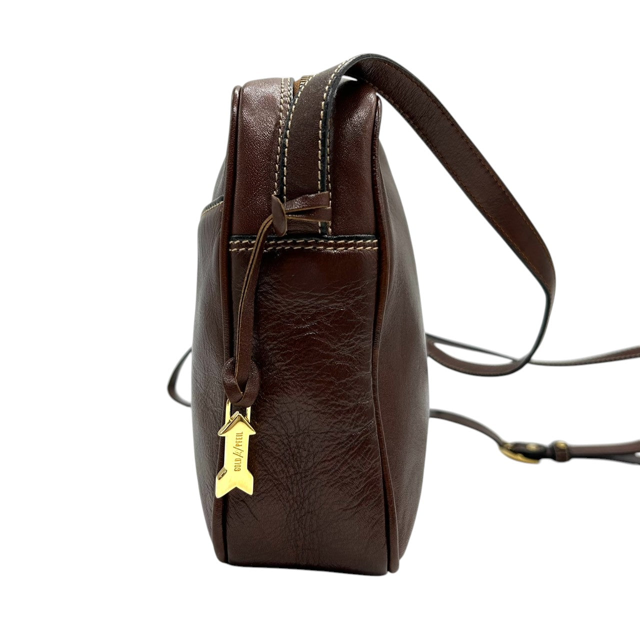【美品】GOLD PFEIL ゴールドファイル ショルダーバッグ 斜め掛け可 本革 レザー ダークブラウン ゴールド金具 ドイツ製 ヴィンテージ クラシック レディース メンズ ユニセックス 上品 エレガント 人気モデル クリーニング済み s74