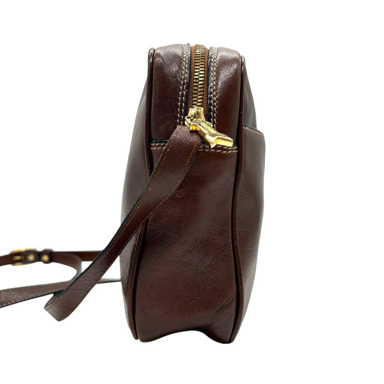 【美品】GOLD PFEIL ゴールドファイル ショルダーバッグ 斜め掛け可 本革 レザー ダークブラウン ゴールド金具 ドイツ製 ヴィンテージ クラシック レディース メンズ ユニセックス 上品 エレガント 人気モデル クリーニング済み s74