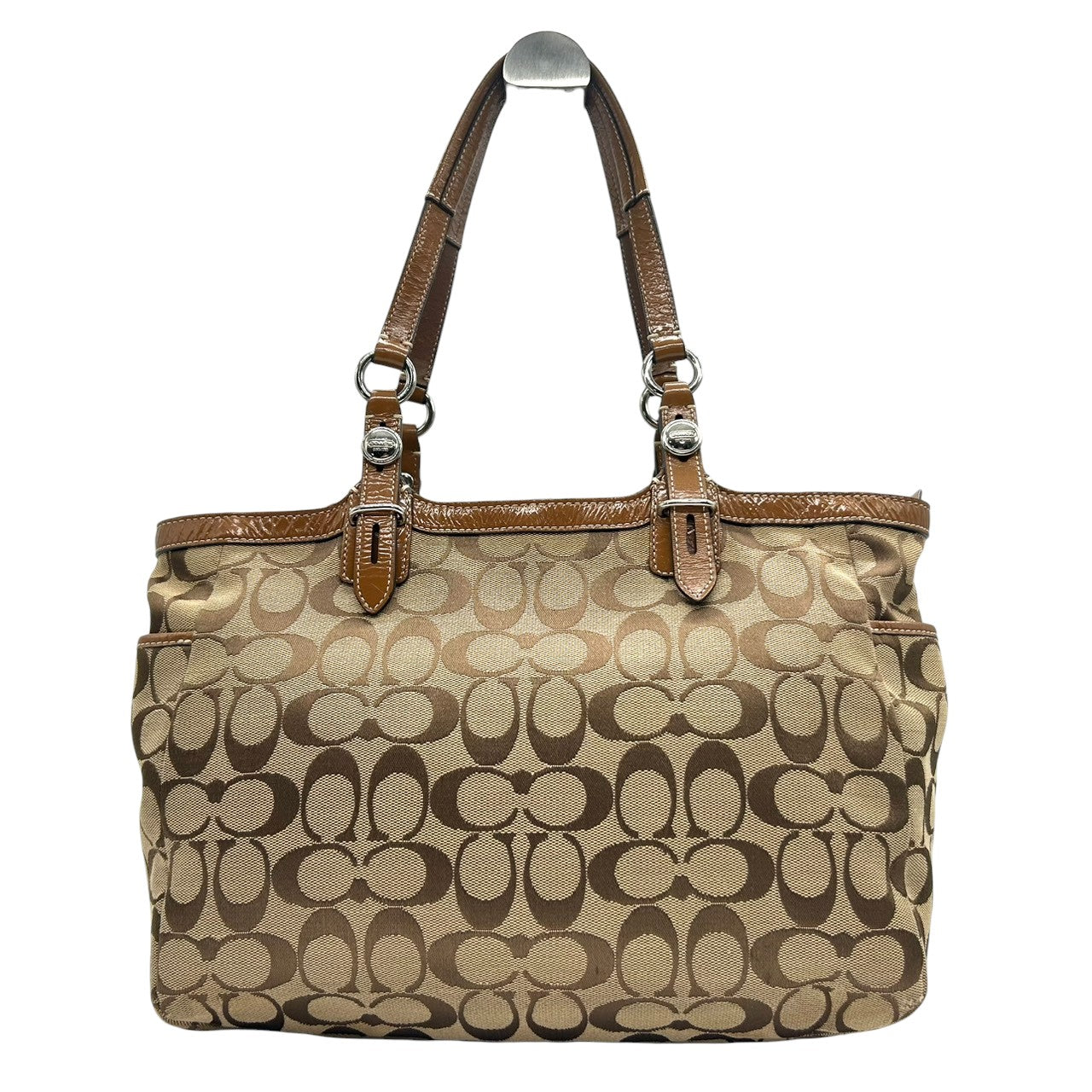 コーチ トートバッグ シグネチャー キャンバス レザー ブラウン F15146 A4収納可 肩掛け ワンショルダー 通勤 通学 レディース ハンドバッグ チャーム付き エレガント クラシックデザイン クリーニング済み s63