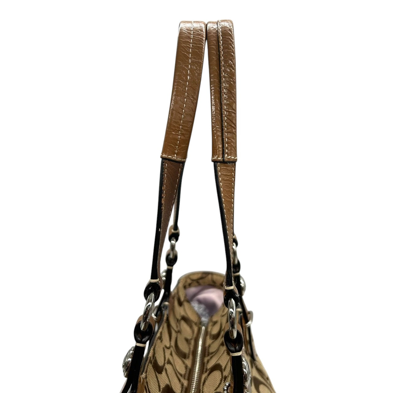 コーチ トートバッグ シグネチャー キャンバス レザー ブラウン F15146 A4収納可 肩掛け ワンショルダー 通勤 通学 レディース ハンドバッグ チャーム付き エレガント クラシックデザイン クリーニング済み s63