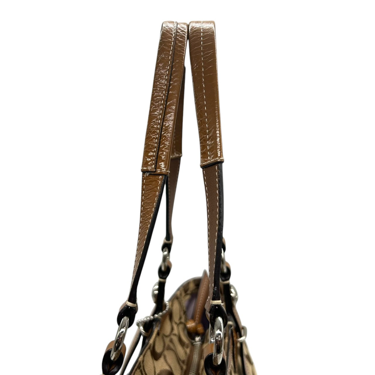 コーチ トートバッグ シグネチャー キャンバス レザー ブラウン F15146 A4収納可 肩掛け ワンショルダー 通勤 通学 レディース ハンドバッグ チャーム付き エレガント クラシックデザイン クリーニング済み s63