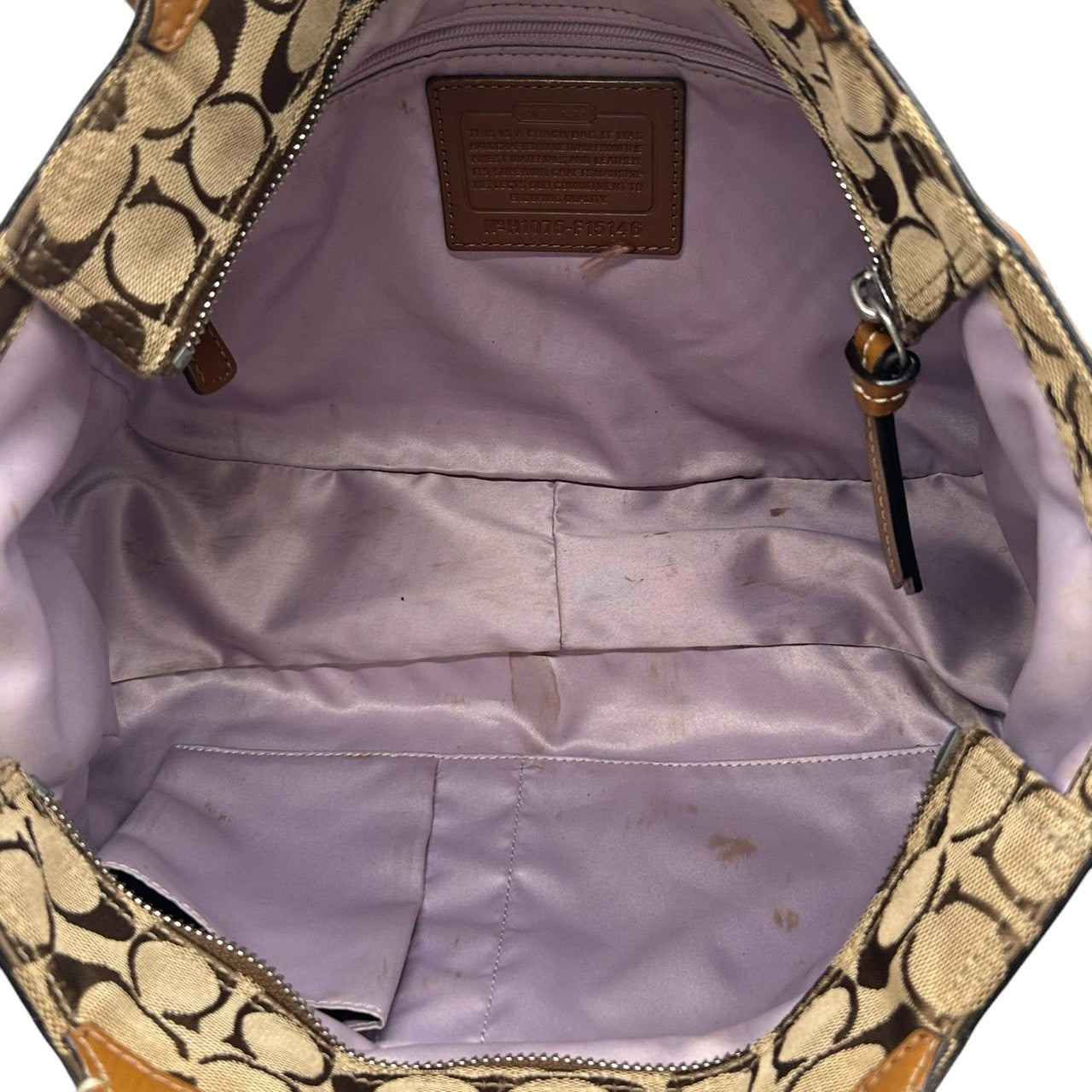 コーチ トートバッグ シグネチャー キャンバス レザー ブラウン F15146 A4収納可 肩掛け ワンショルダー 通勤 通学 レディース ハンドバッグ チャーム付き エレガント クラシックデザイン クリーニング済み s63