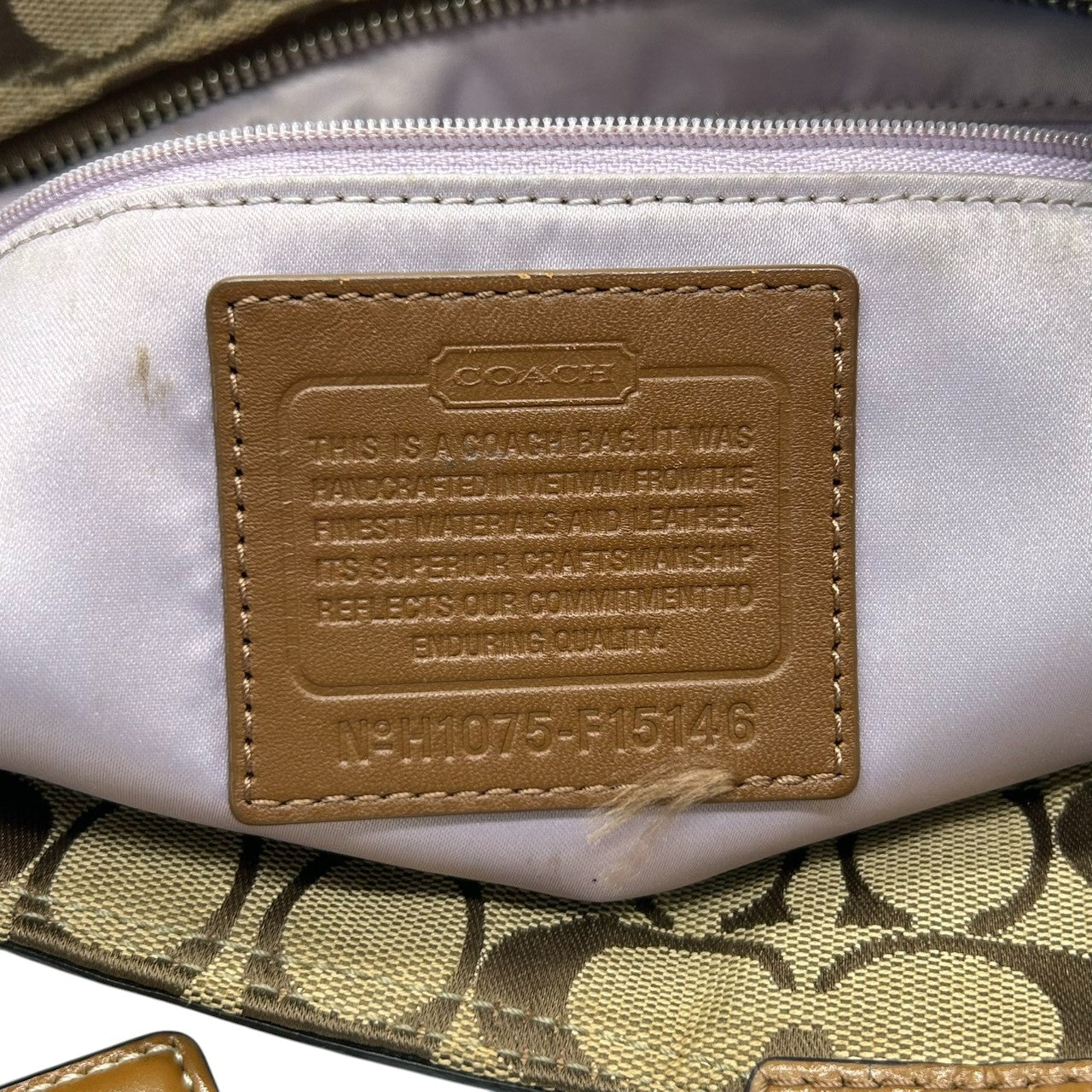 コーチ トートバッグ シグネチャー キャンバス レザー ブラウン F15146 A4収納可 肩掛け ワンショルダー 通勤 通学 レディース ハンドバッグ チャーム付き エレガント クラシックデザイン クリーニング済み s63