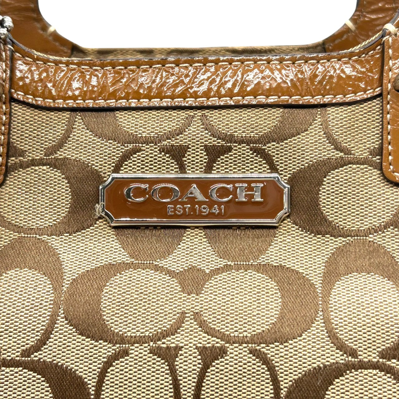 コーチ トートバッグ シグネチャー キャンバス レザー ブラウン F15146 A4収納可 肩掛け ワンショルダー 通勤 通学 レディース ハンドバッグ チャーム付き エレガント クラシックデザイン クリーニング済み s63